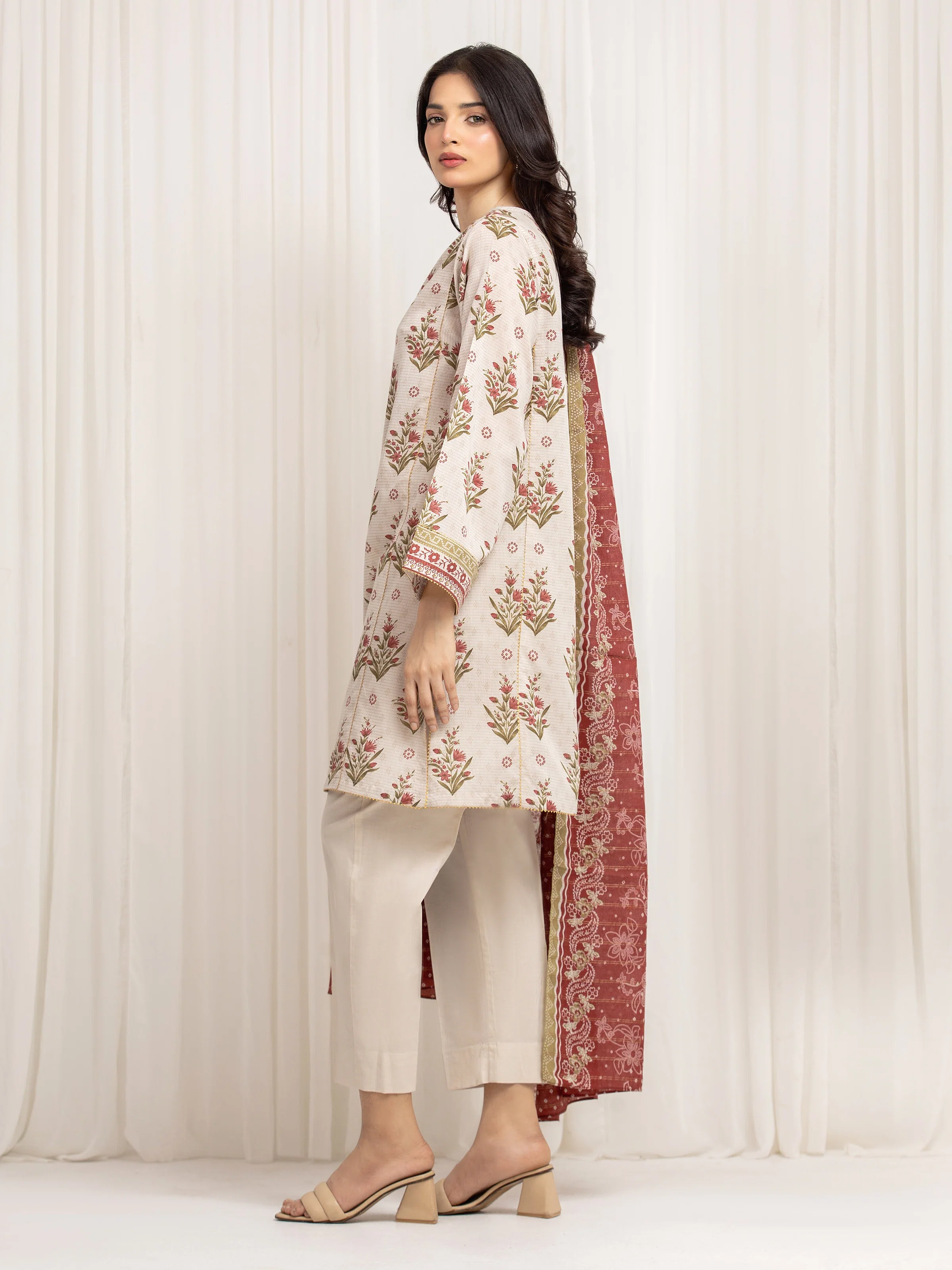 Unstitched Printed Zari Lawn Suit - EWU6M6-010-3P - Image 5
