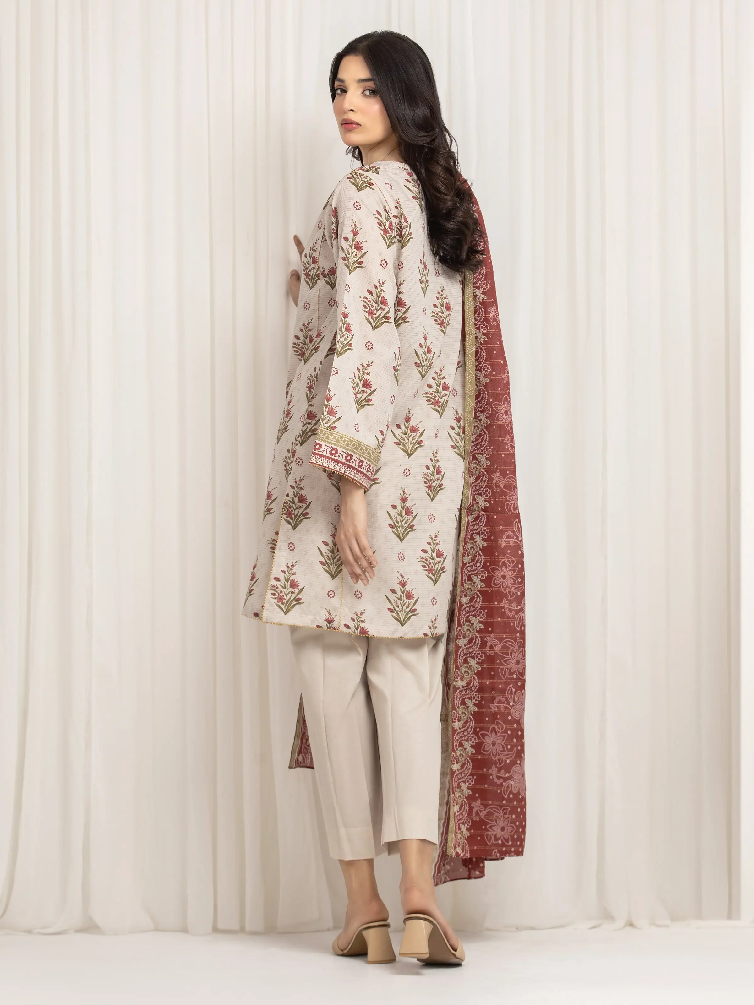 Unstitched Printed Zari Lawn Suit - EWU6M6-010-3P - Image 6