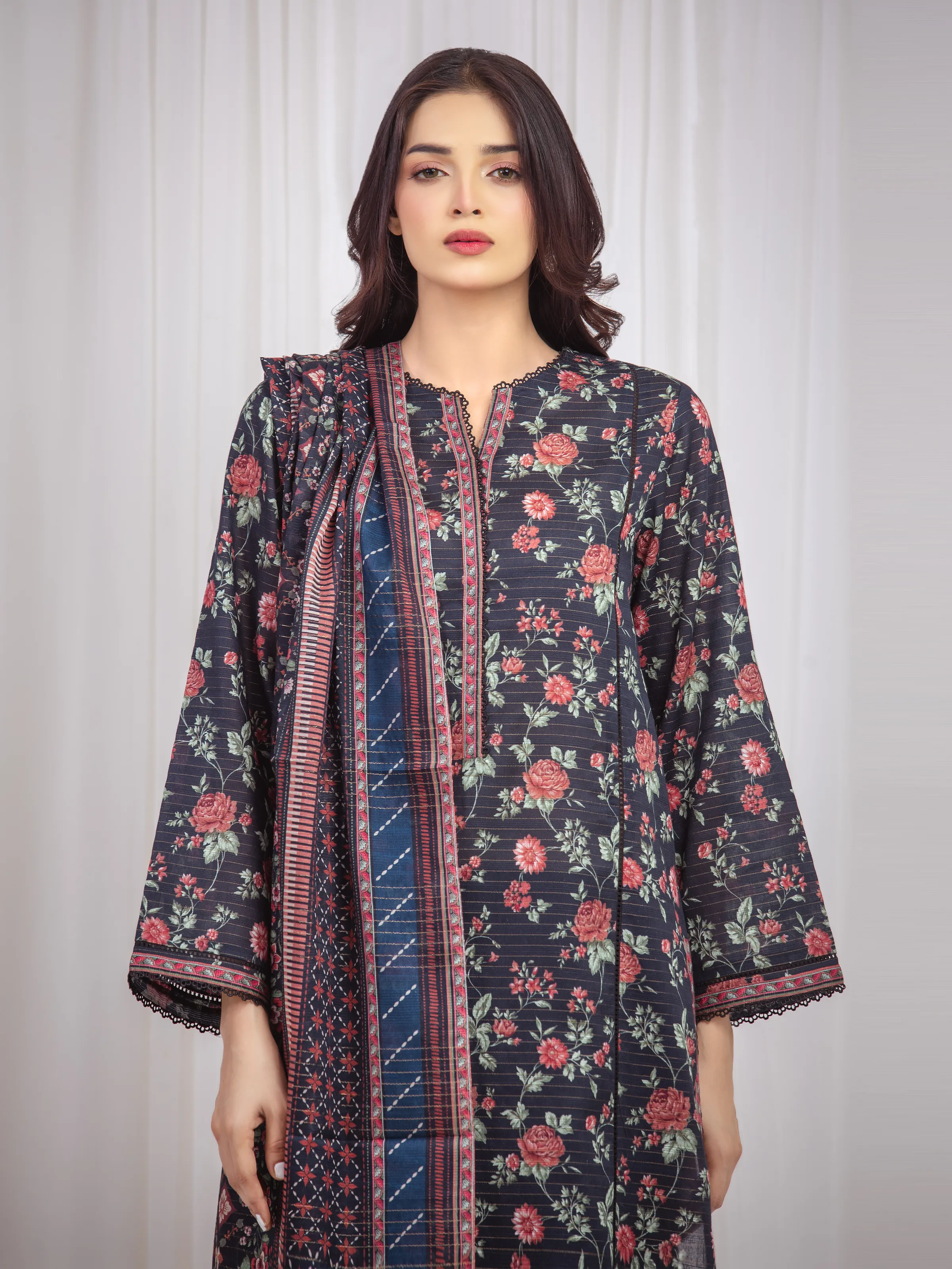 Unstitched Printed Zari Lawn Suit - EWU6M6-011-3P - Image 2