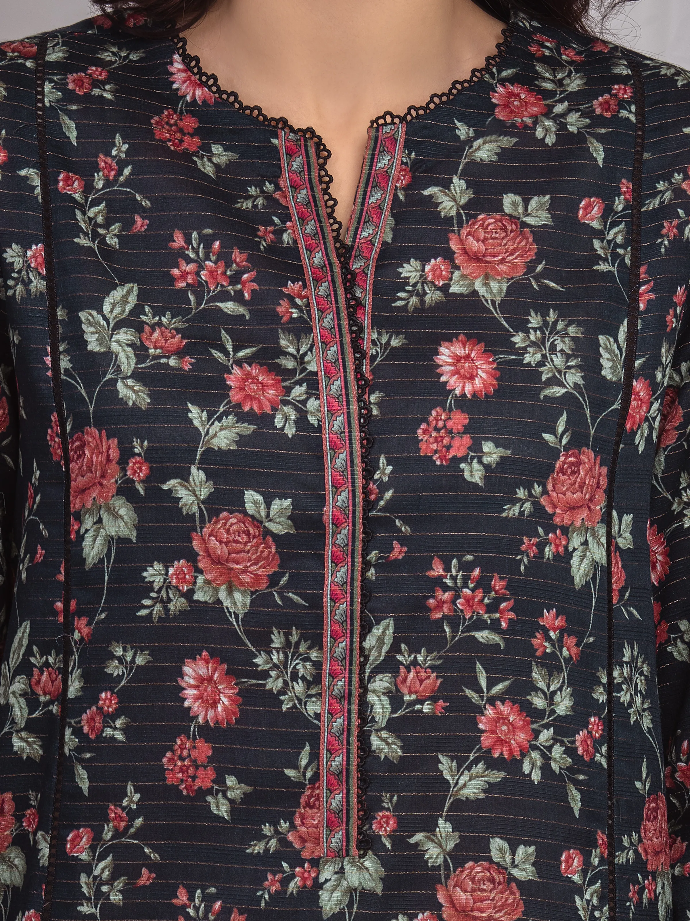 Unstitched Printed Zari Lawn Suit - EWU6M6-011-3P - Image 4