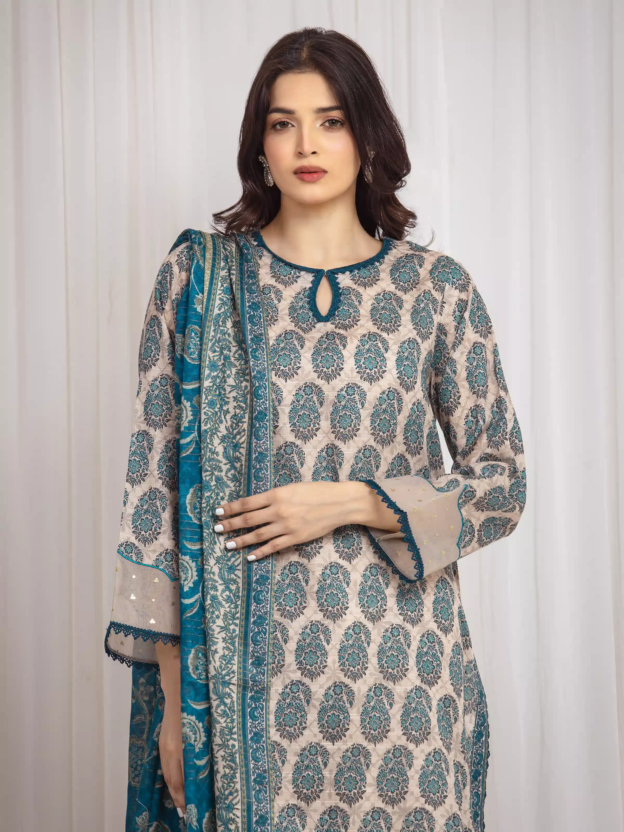 Unstitched Printed Zari Lawn Suit - EWU6M6-012-3P - Image 2