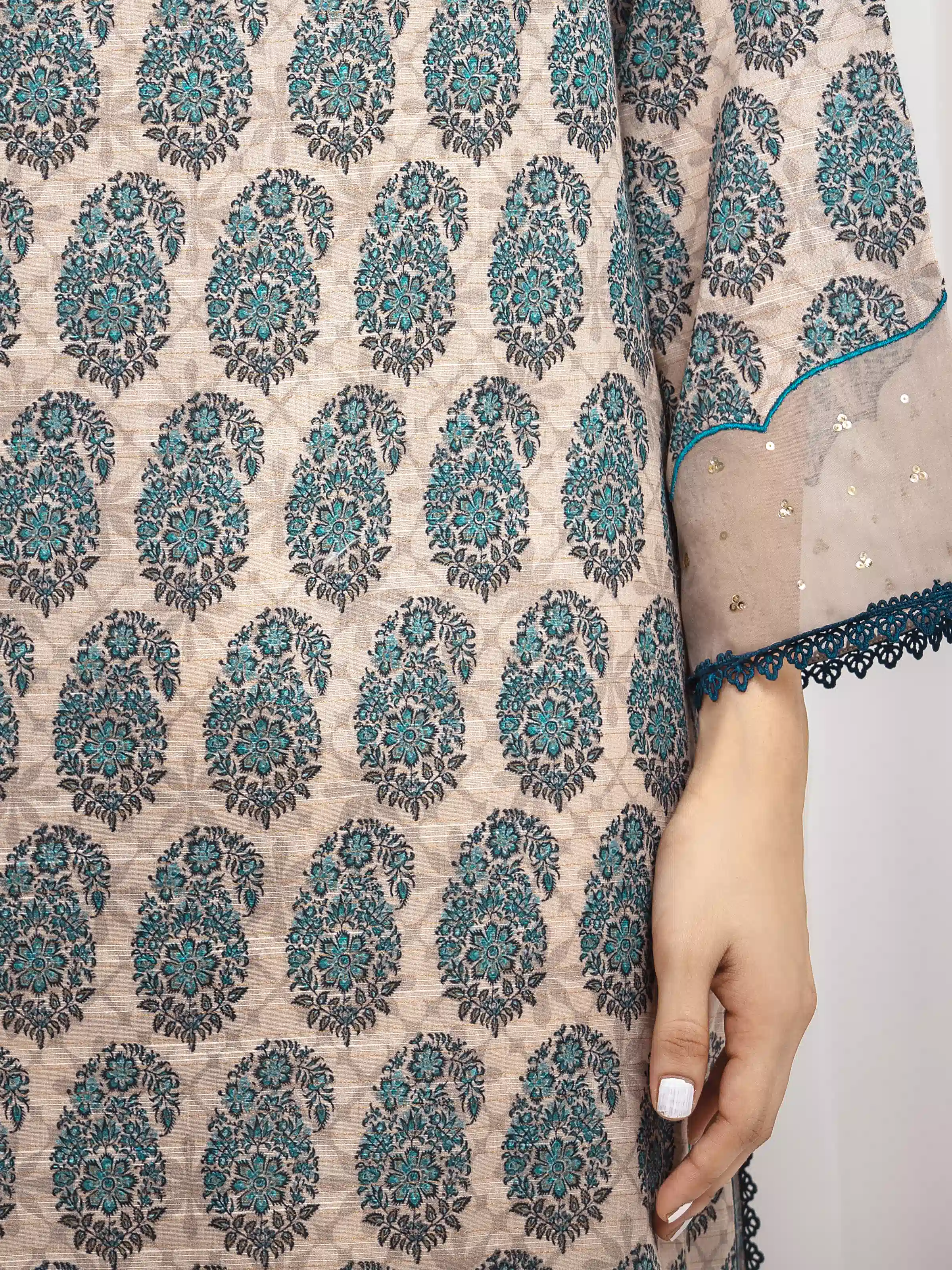 Unstitched Printed Zari Lawn Suit - EWU6M6-012-3P - Image 4