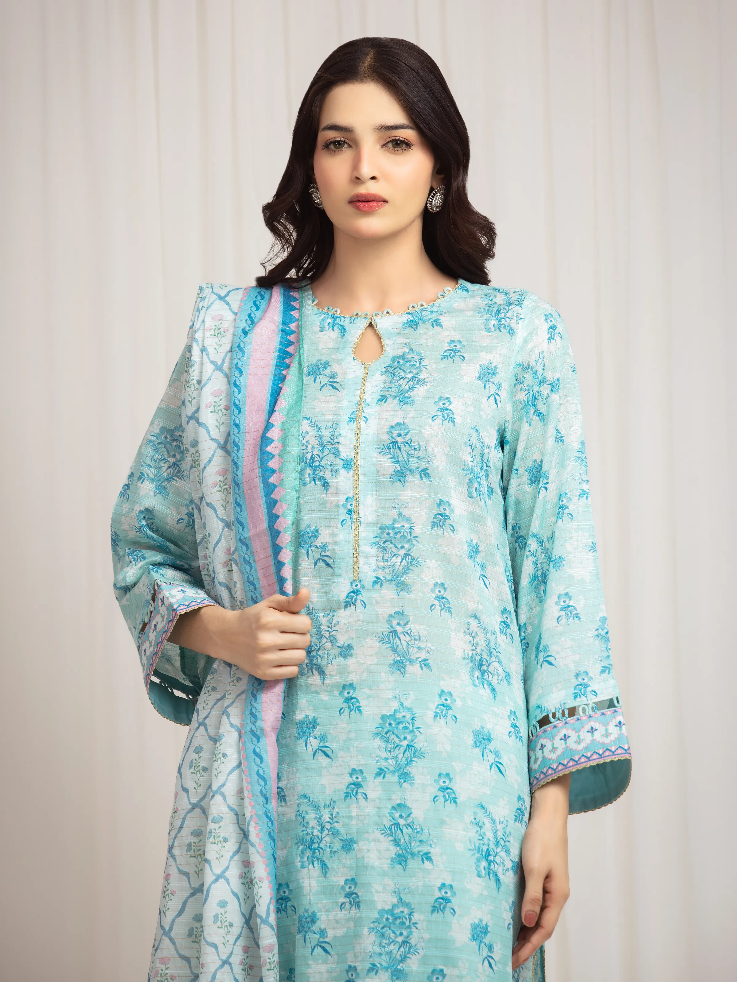 Unstitched Printed Zari Lawn Suit - EWU6M6-013-3P - Image 2