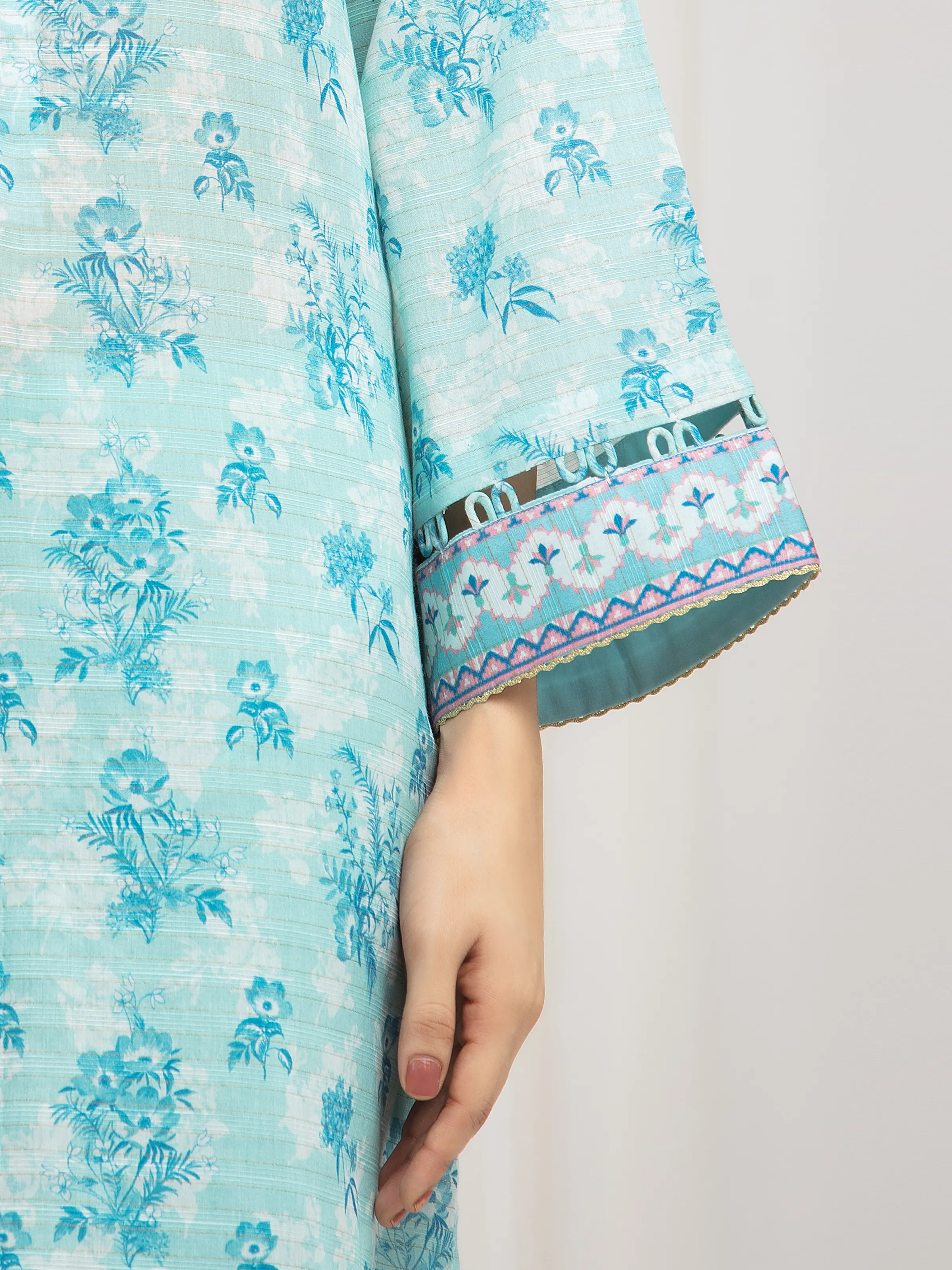 Unstitched Printed Zari Lawn Suit - EWU6M6-013-3P - Image 4