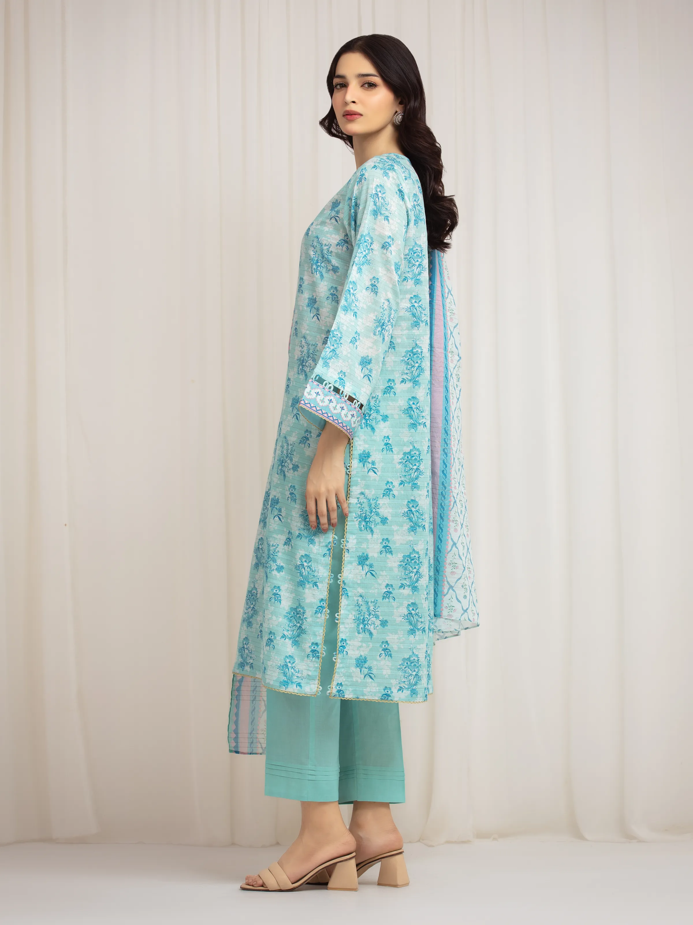 Unstitched Printed Zari Lawn Suit - EWU6M6-013-3P - Image 5