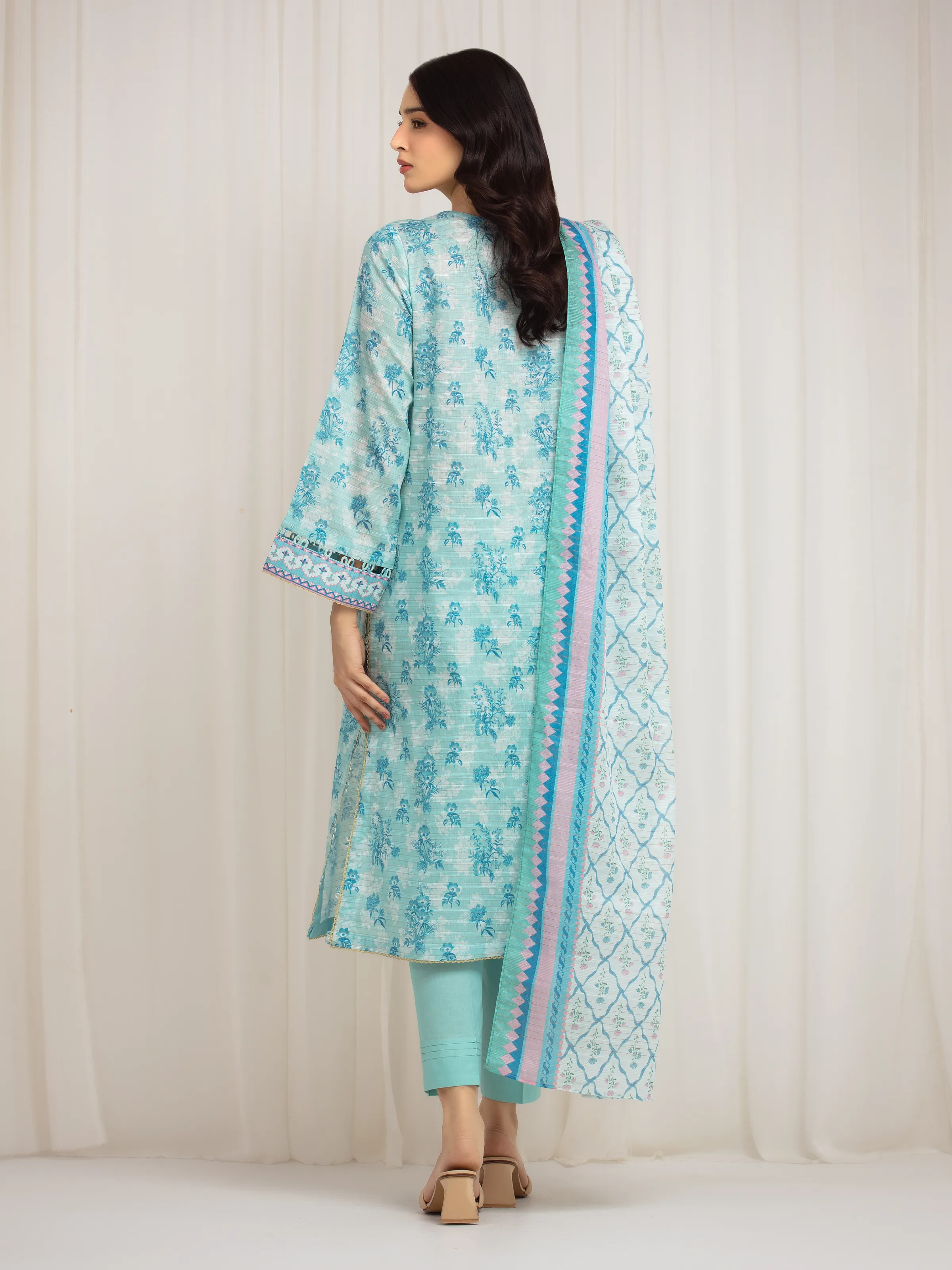 Unstitched Printed Zari Lawn Suit - EWU6M6-013-3P - Image 6