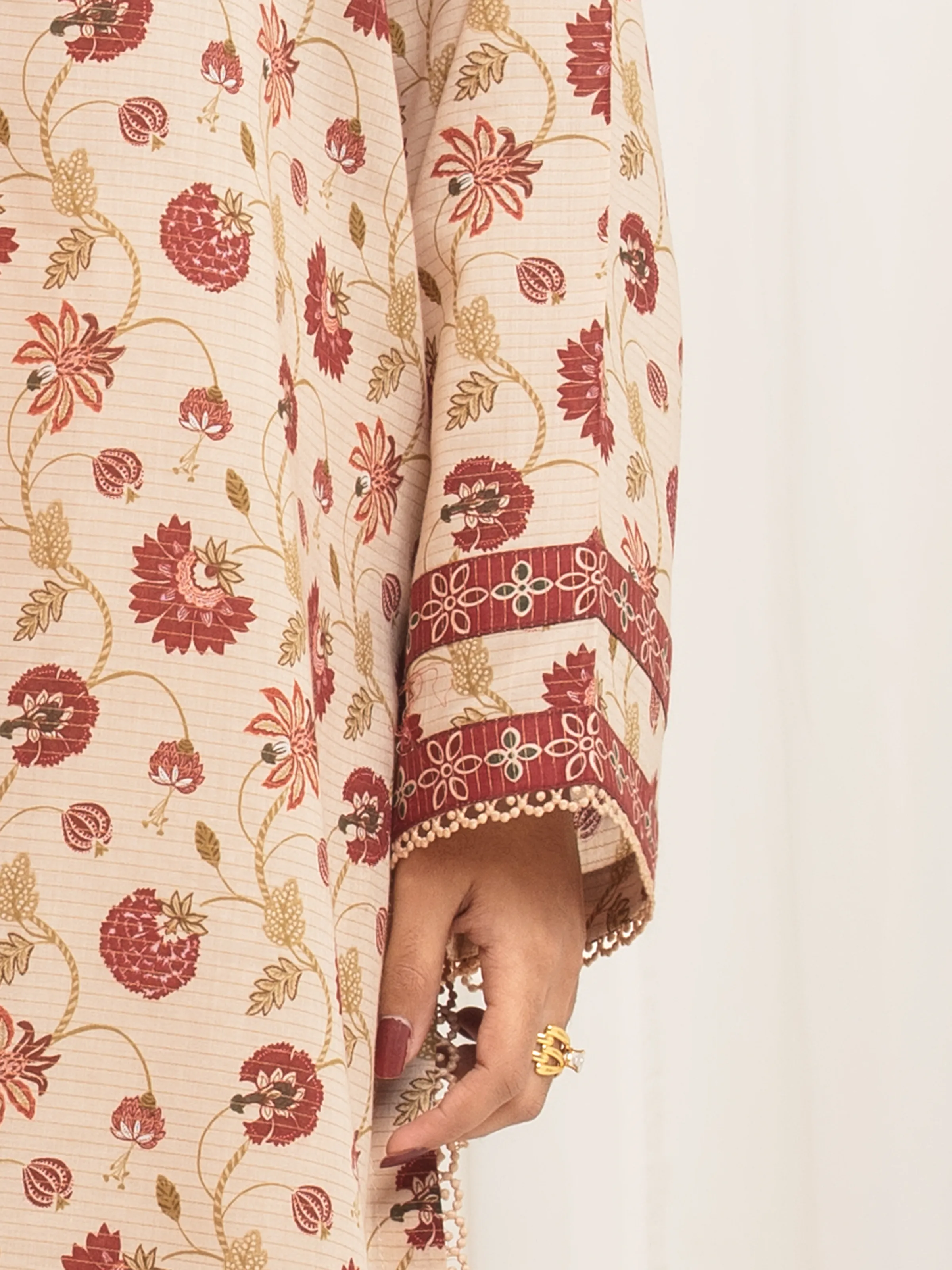 Unstitched Printed Zari Lawn Suit - EWU6M6-014-3P - Image 2