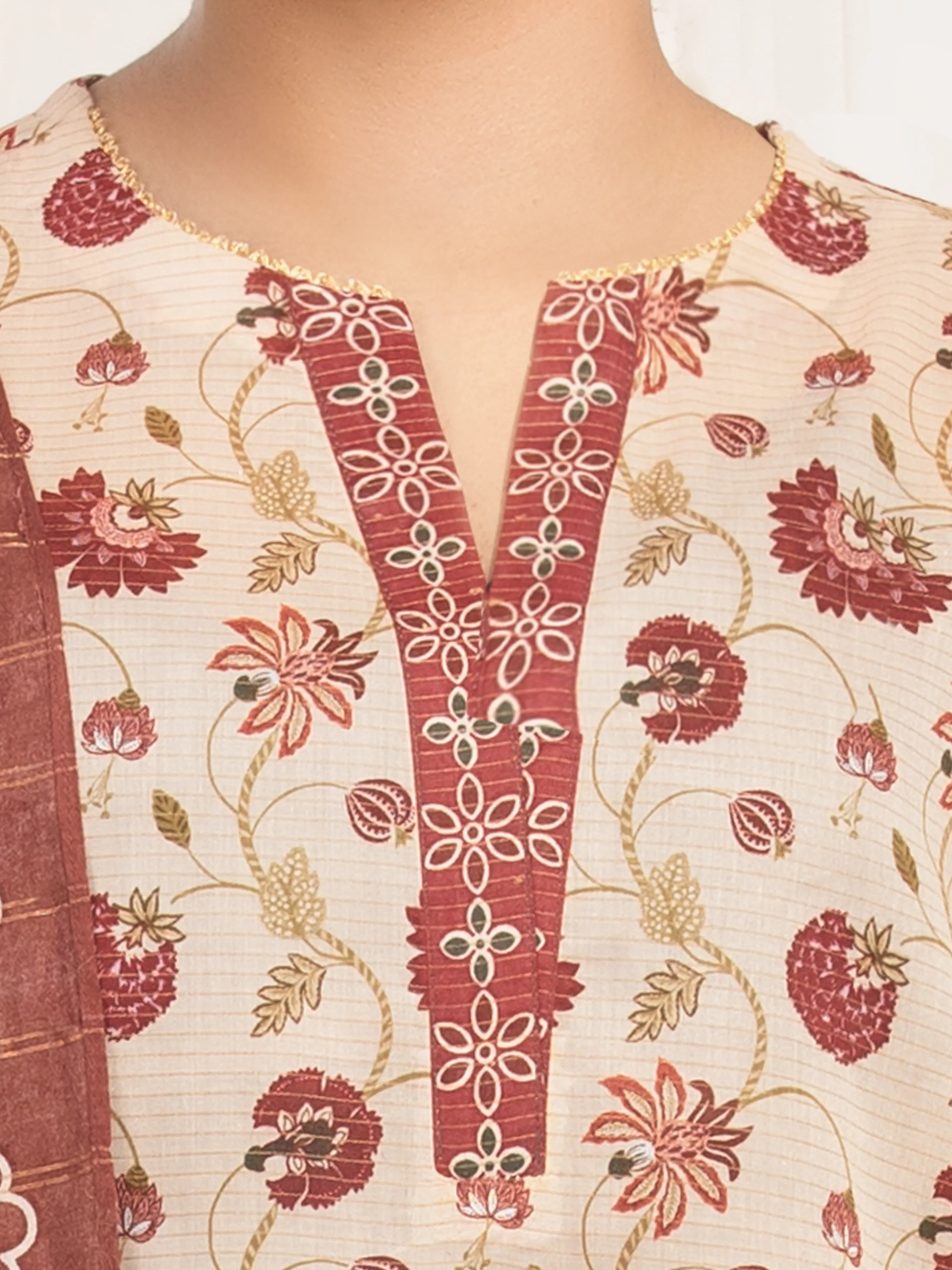 Unstitched Printed Zari Lawn Suit - EWU6M6-014-3P - Image 3