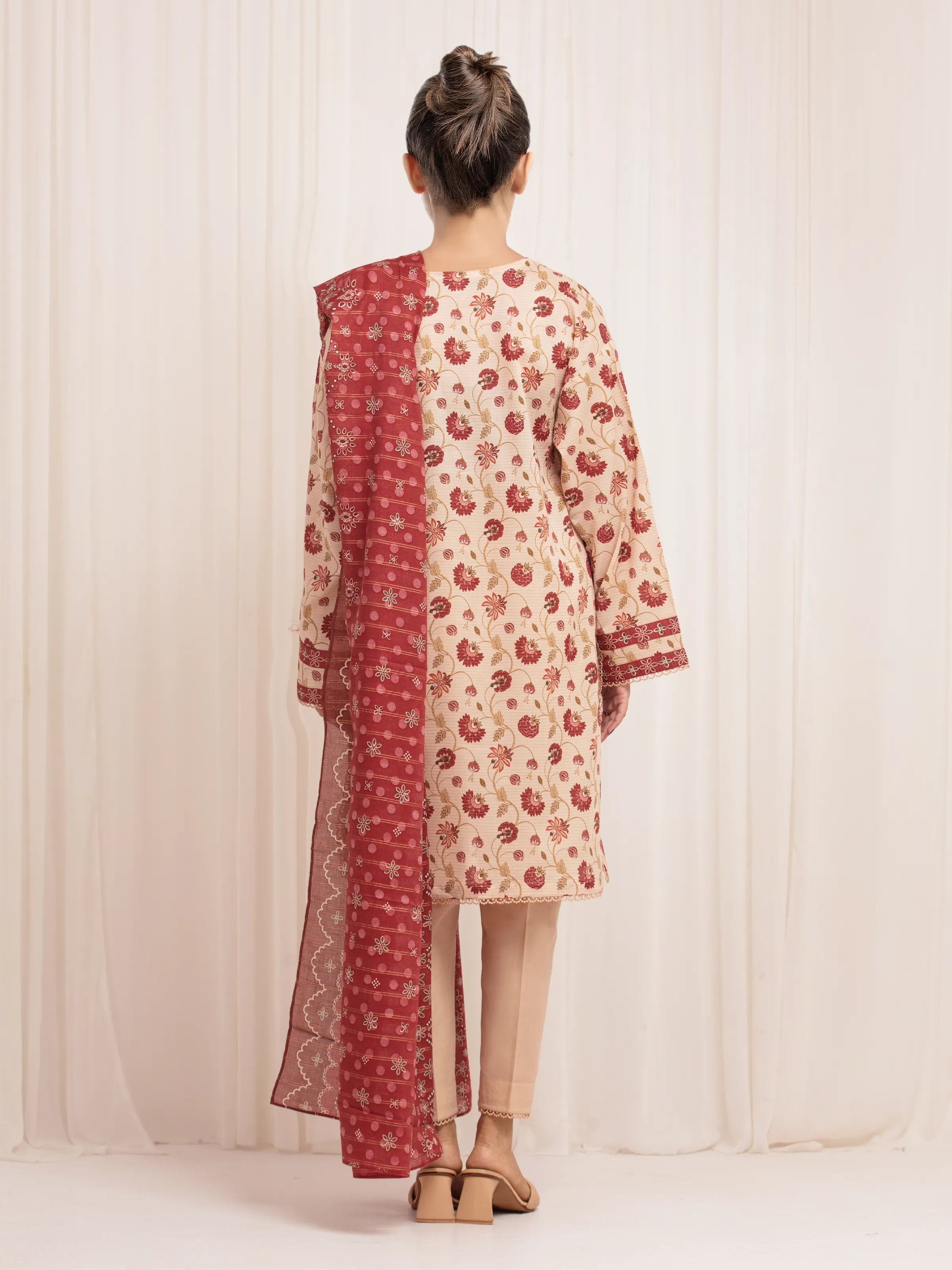 Unstitched Printed Zari Lawn Suit - EWU6M6-014-3P - Image 4
