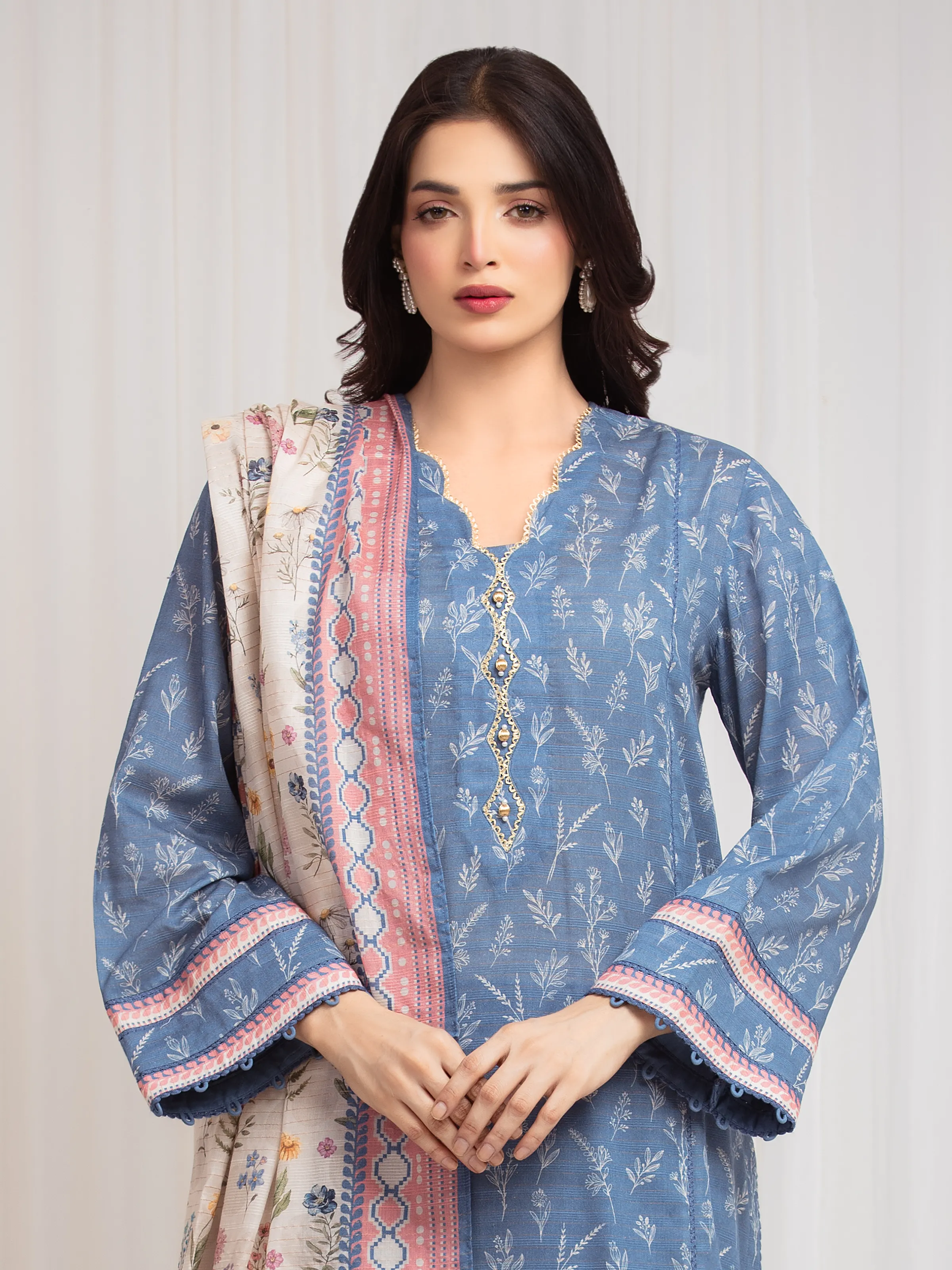 Unstitched Printed Zari Lawn Suit - EWU6M6-015-3P - Image 2