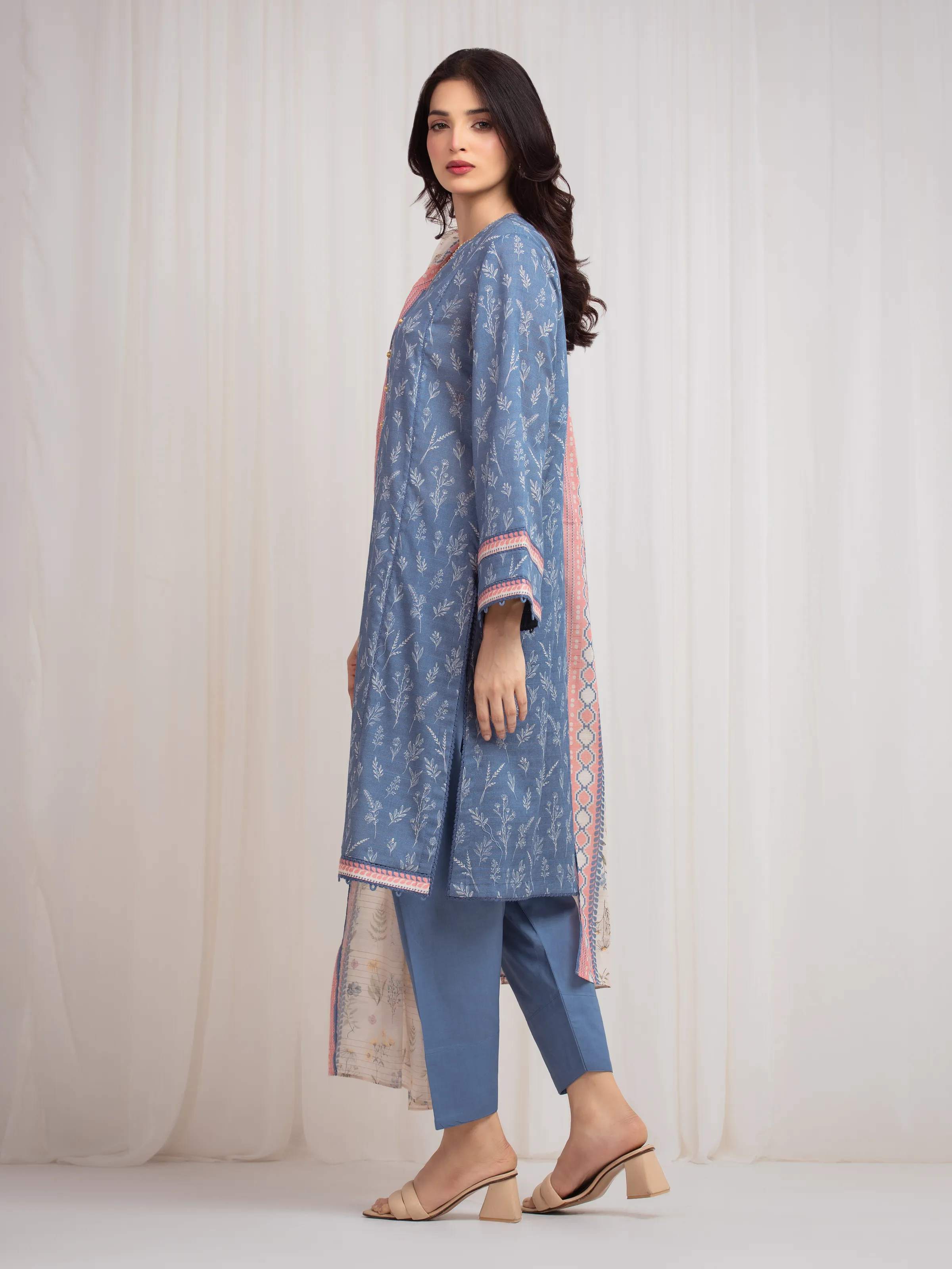Unstitched Printed Zari Lawn Suit - EWU6M6-015-3P - Image 5