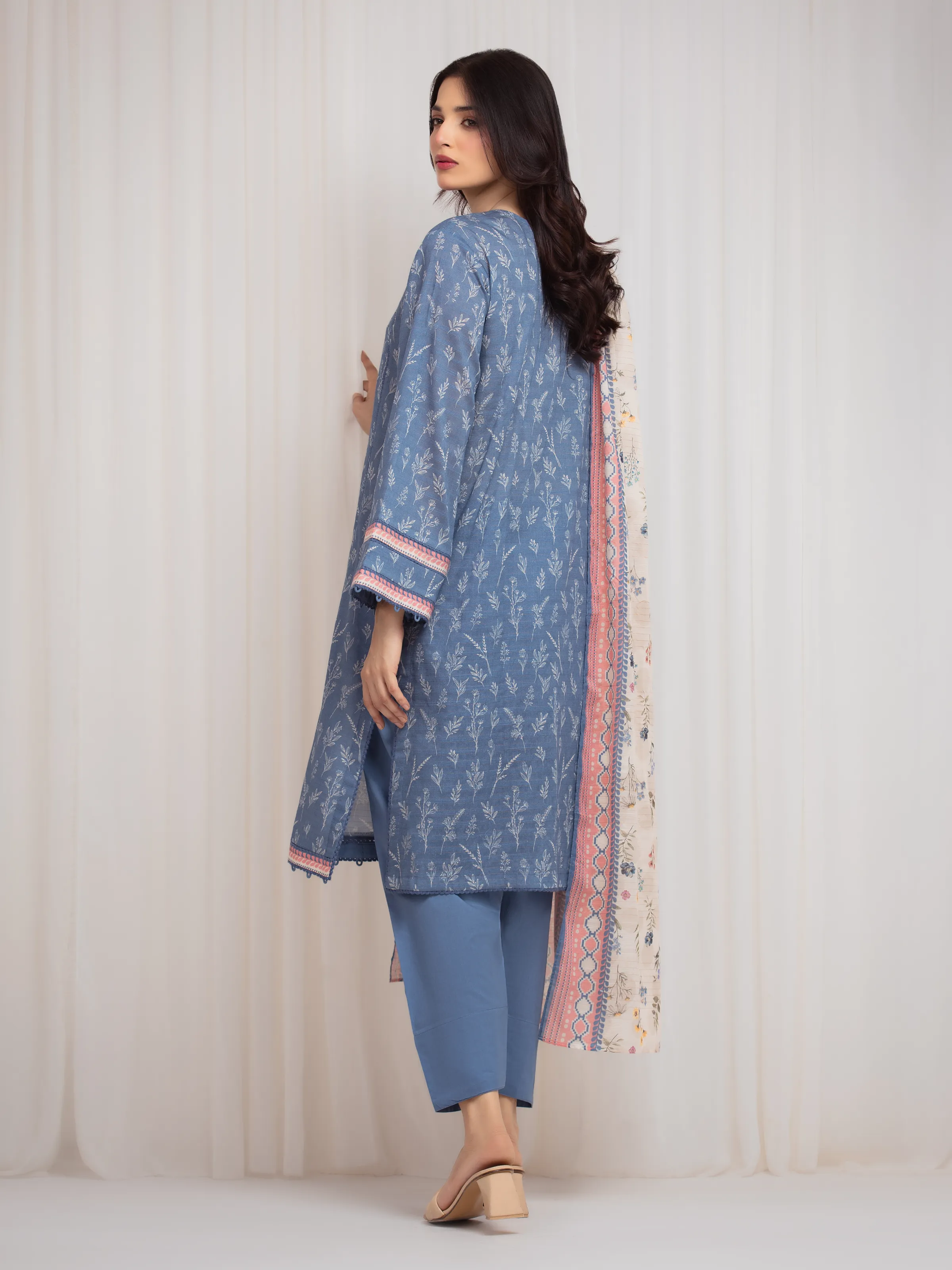 Unstitched Printed Zari Lawn Suit - EWU6M6-015-3P - Image 6