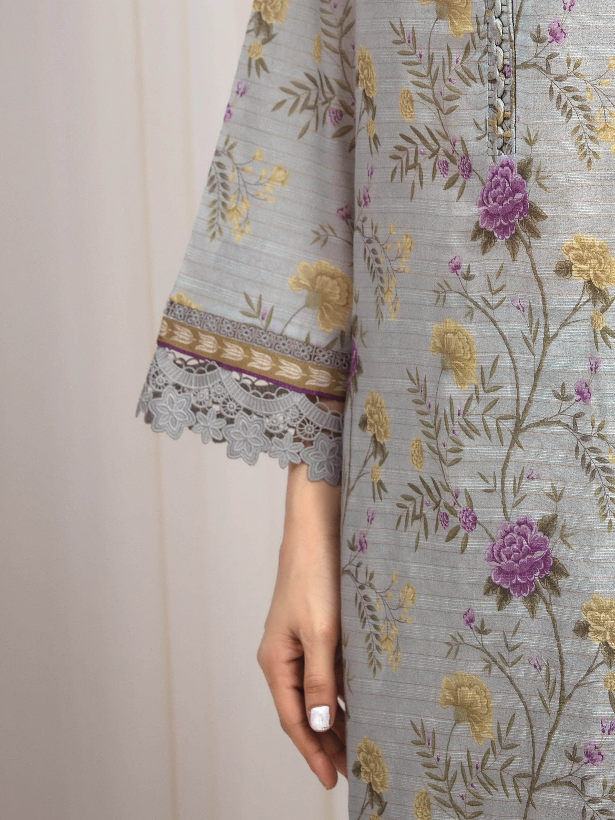 Unstitched Printed Zari Lawn Suit - EWU6M6-016-3P Ice Green - Image 3