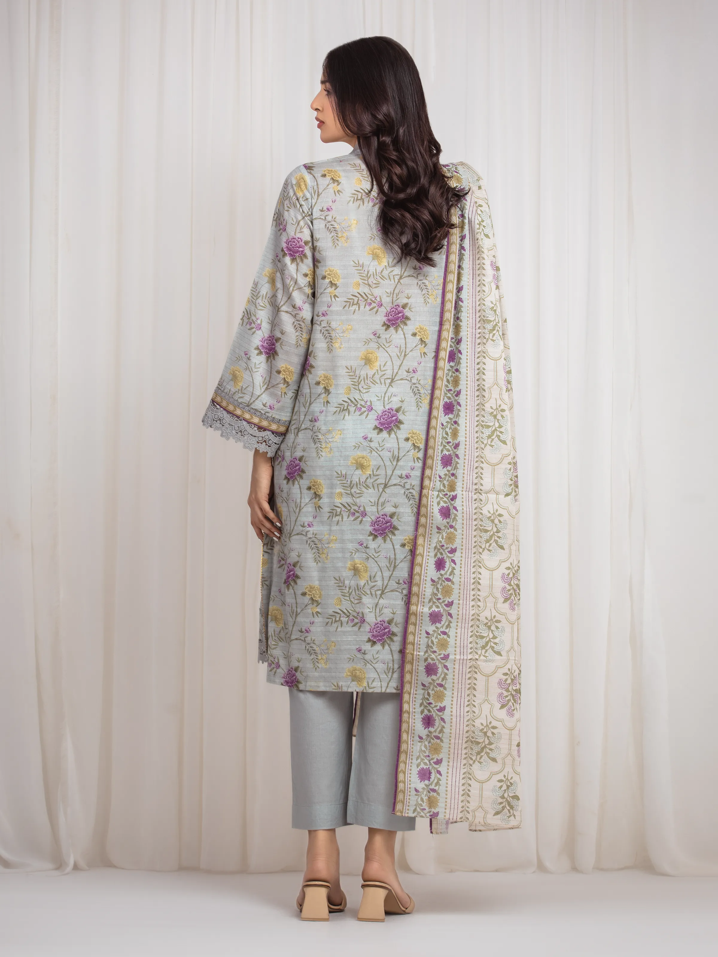 Unstitched Printed Zari Lawn Suit - EWU6M6-016-3P Ice Green - Image 6