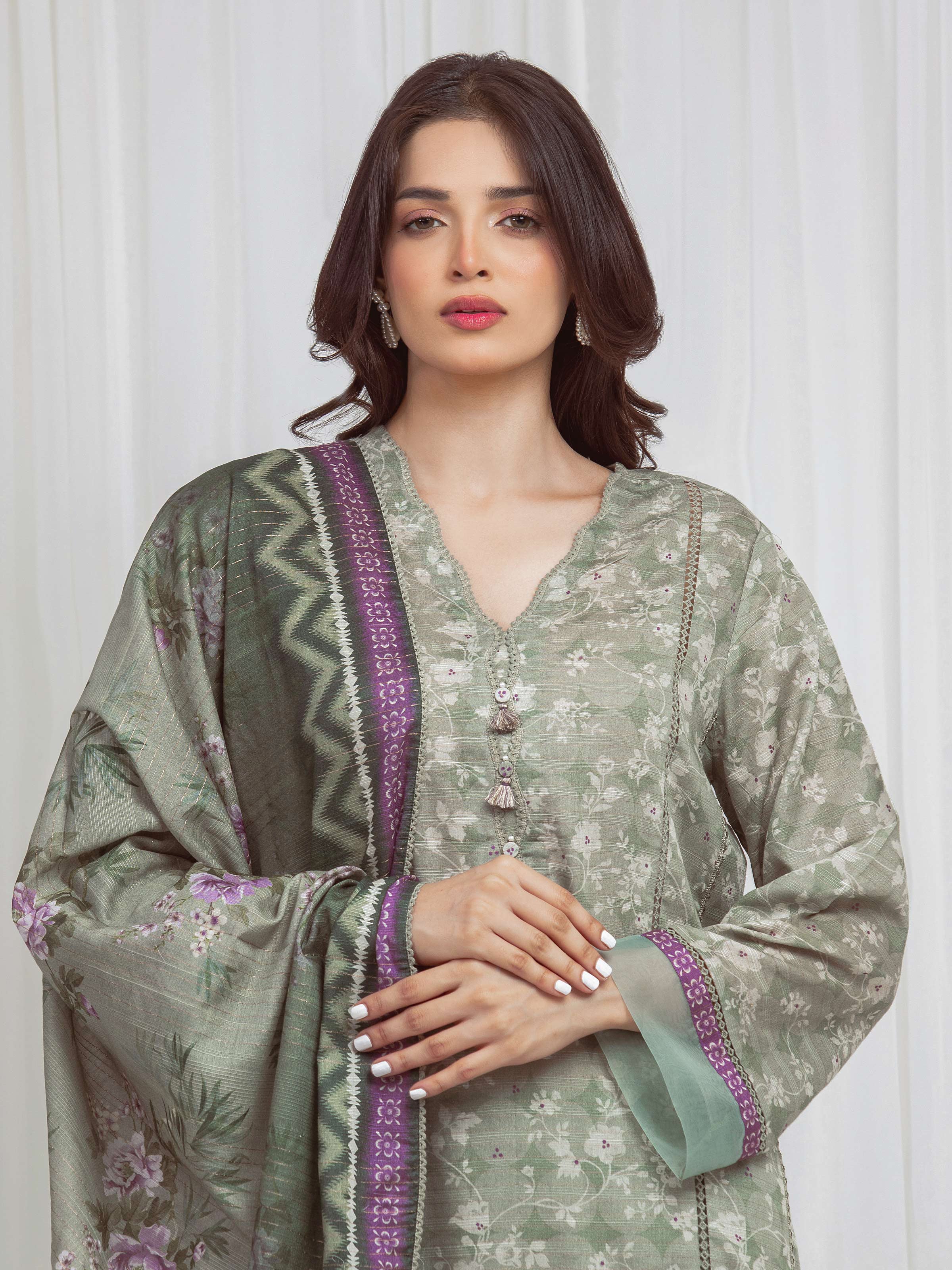 Unstitched Printed Zari Lawn Suit - EWU6M6-017-3P - Image 2
