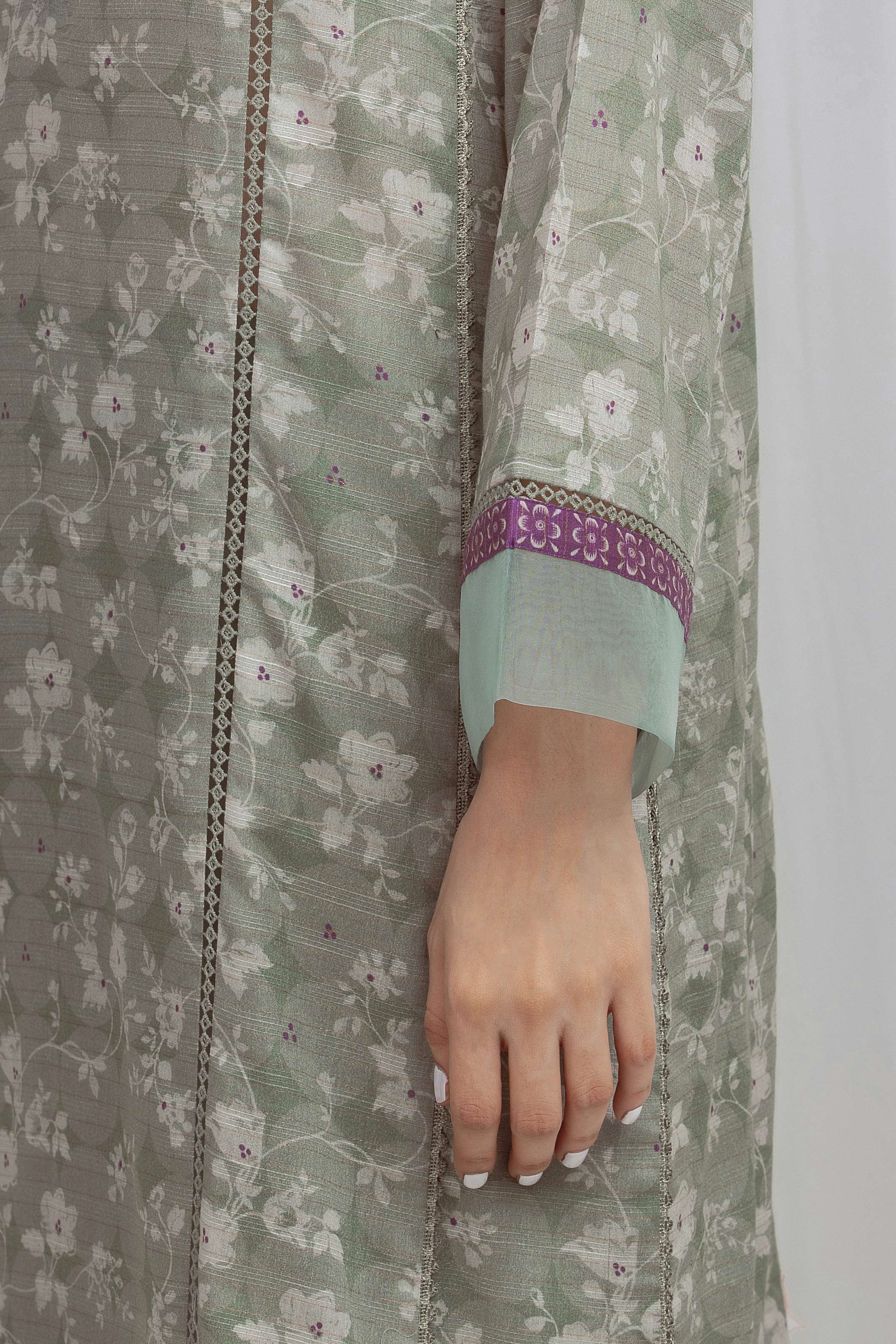 Unstitched Printed Zari Lawn Suit - EWU6M6-017-3P - Image 3