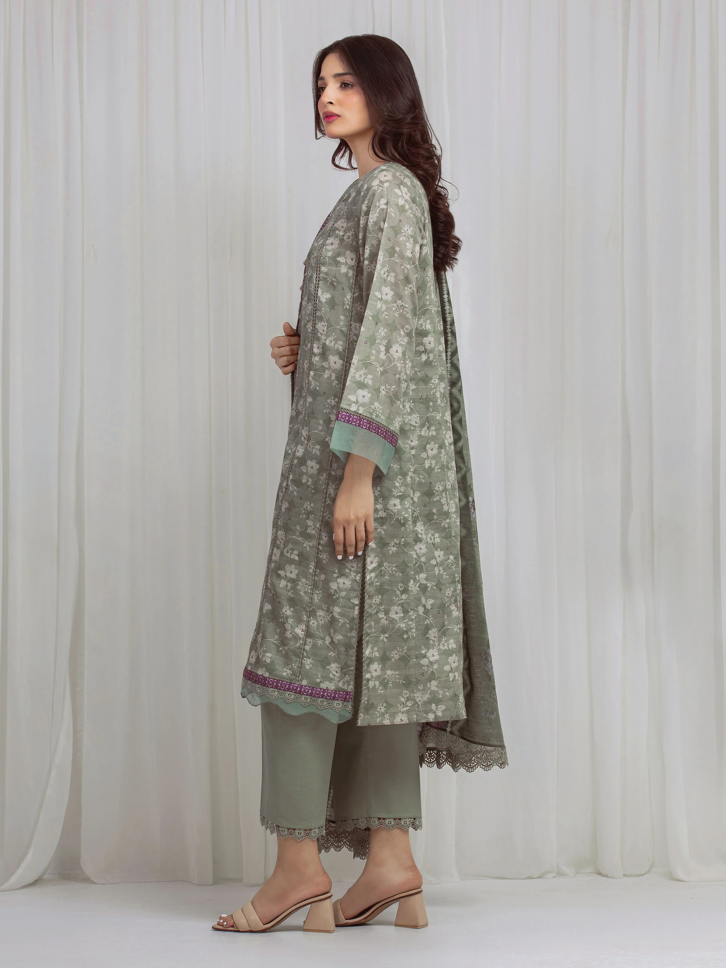 Unstitched Printed Zari Lawn Suit - EWU6M6-017-3P - Image 4