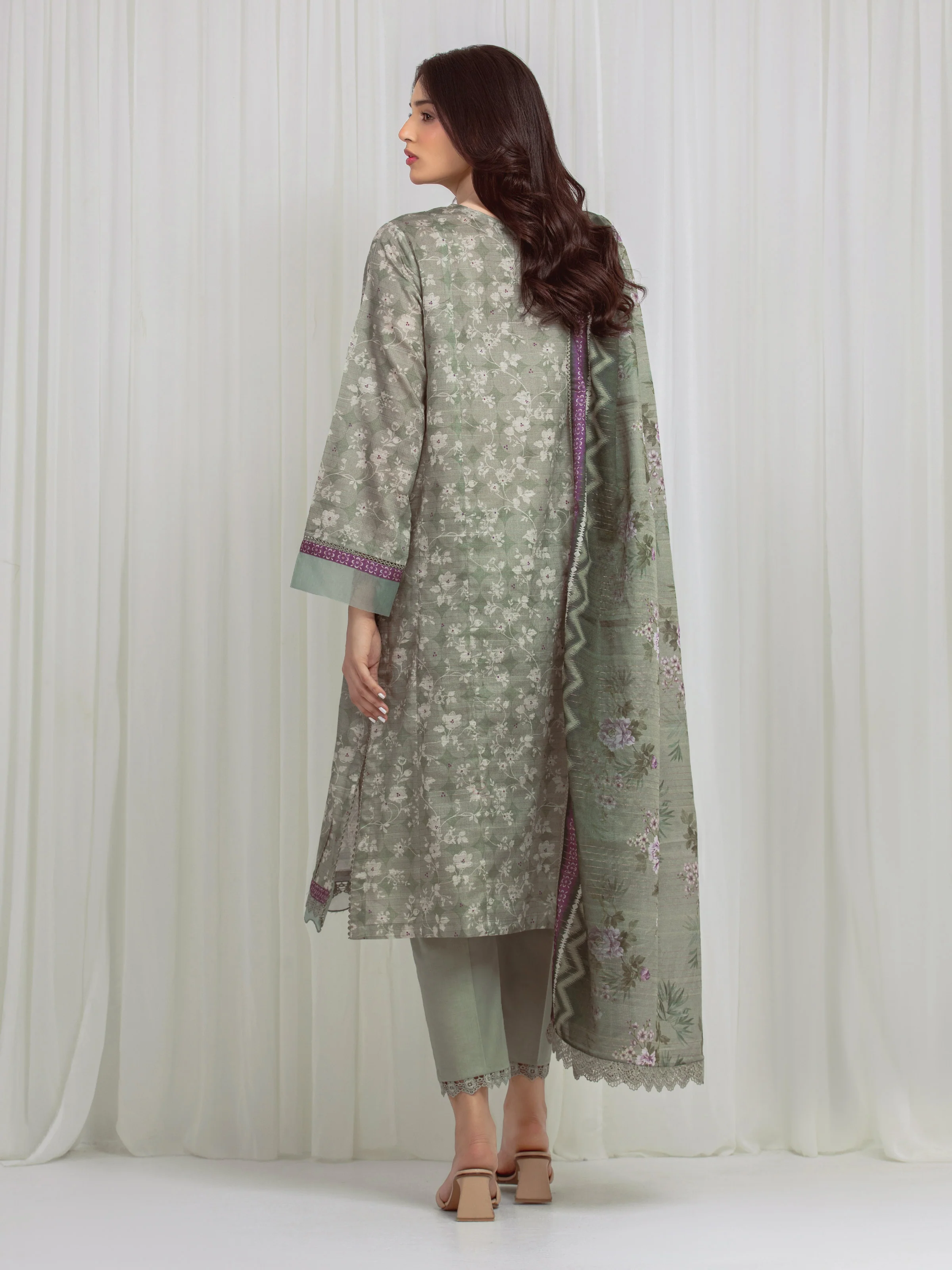 Unstitched Printed Zari Lawn Suit - EWU6M6-017-3P - Image 5