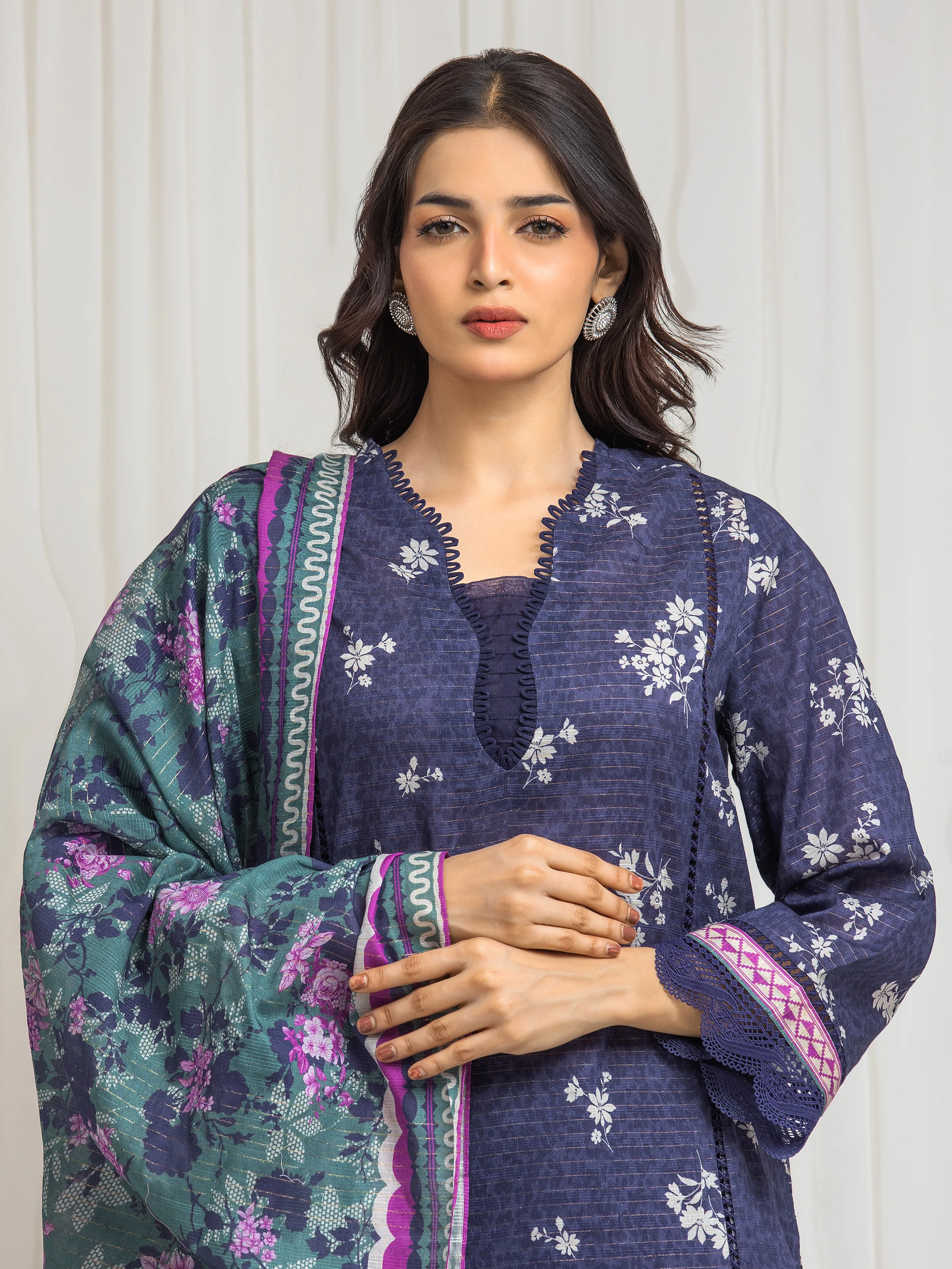 Unstitched Printed Zari Lawn Suit - EWU6M6-022-3P - Image 2