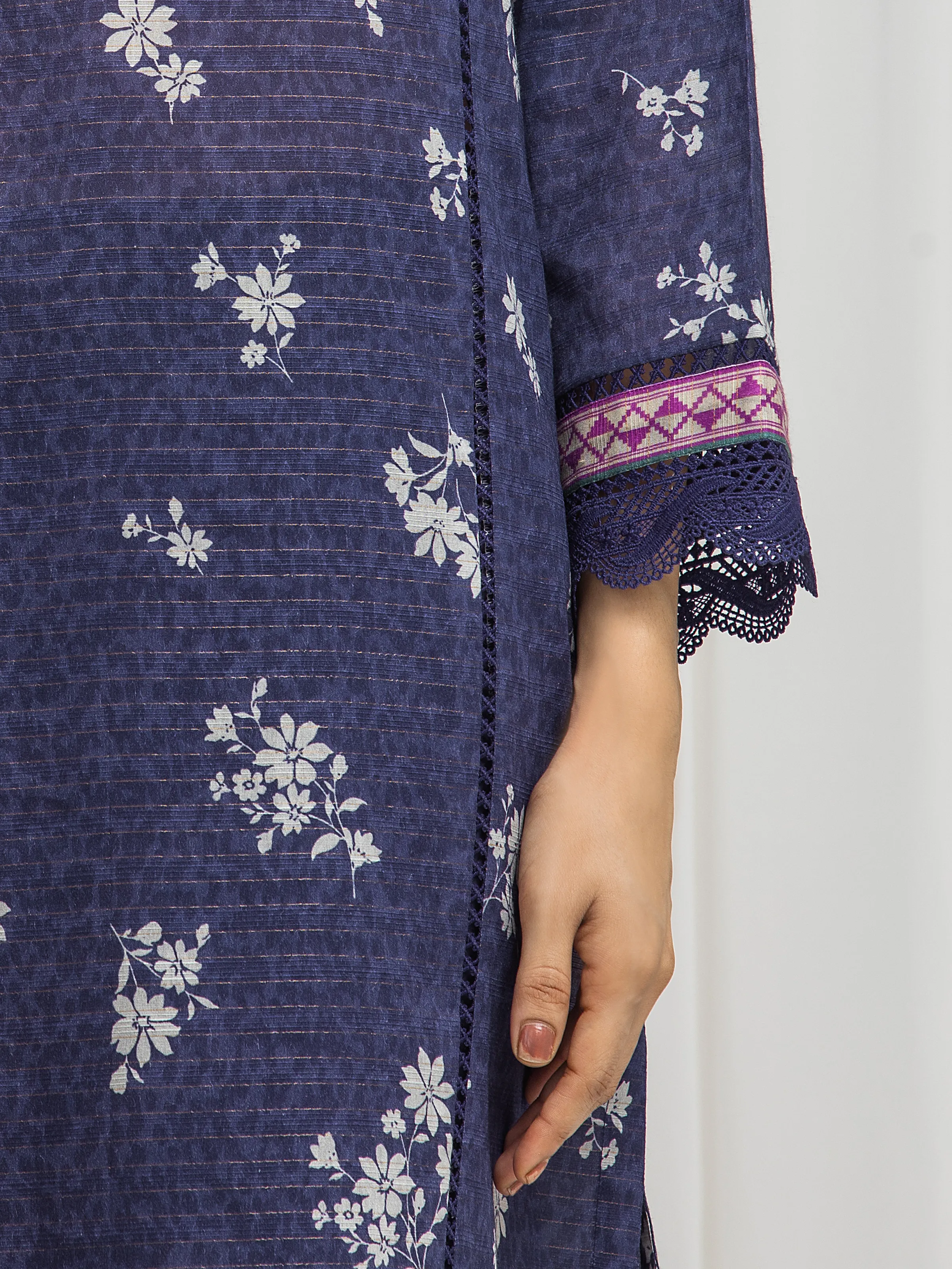 Unstitched Printed Zari Lawn Suit - EWU6M6-022-3P - Image 3