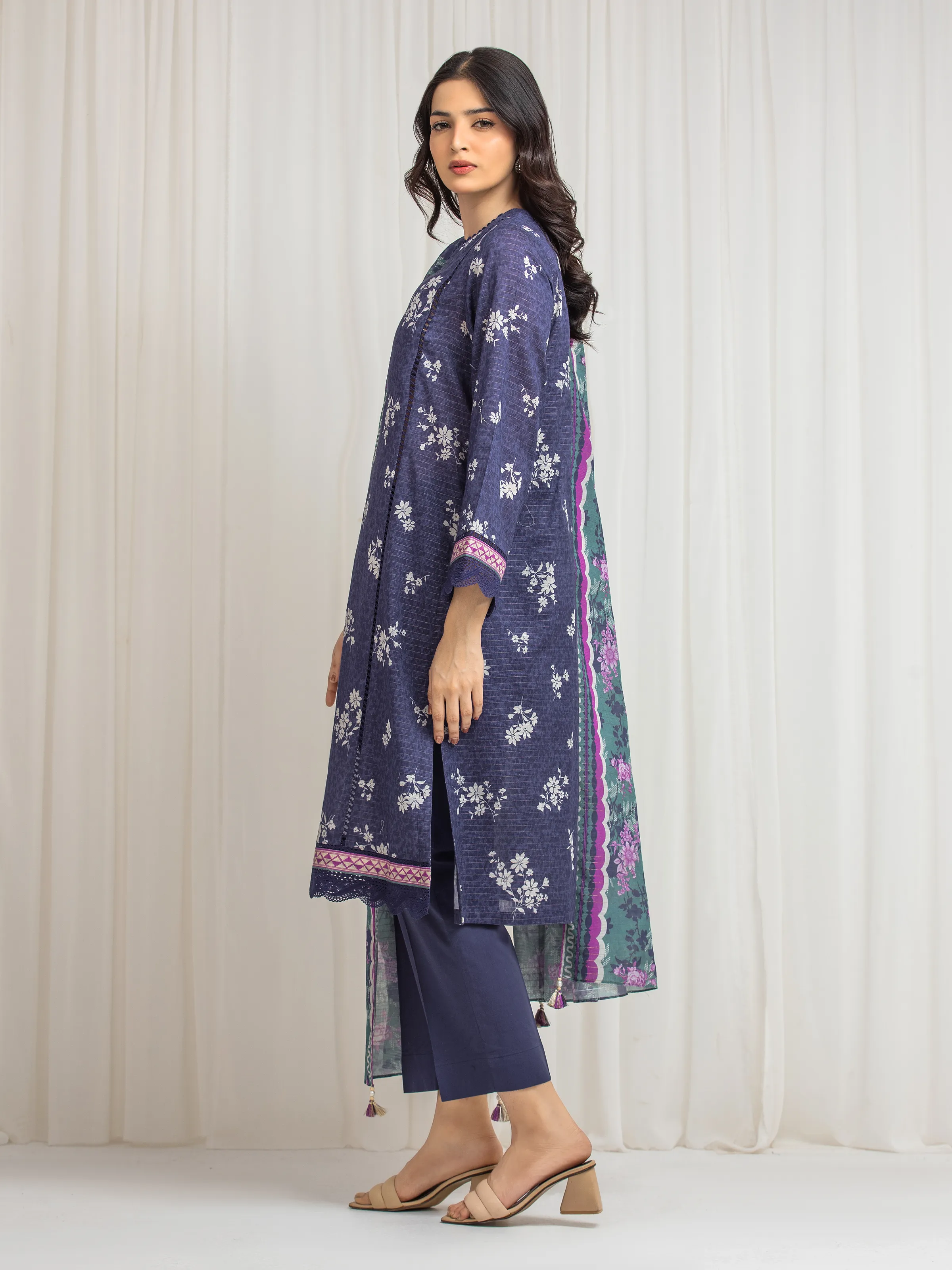 Unstitched Printed Zari Lawn Suit - EWU6M6-022-3P - Image 5