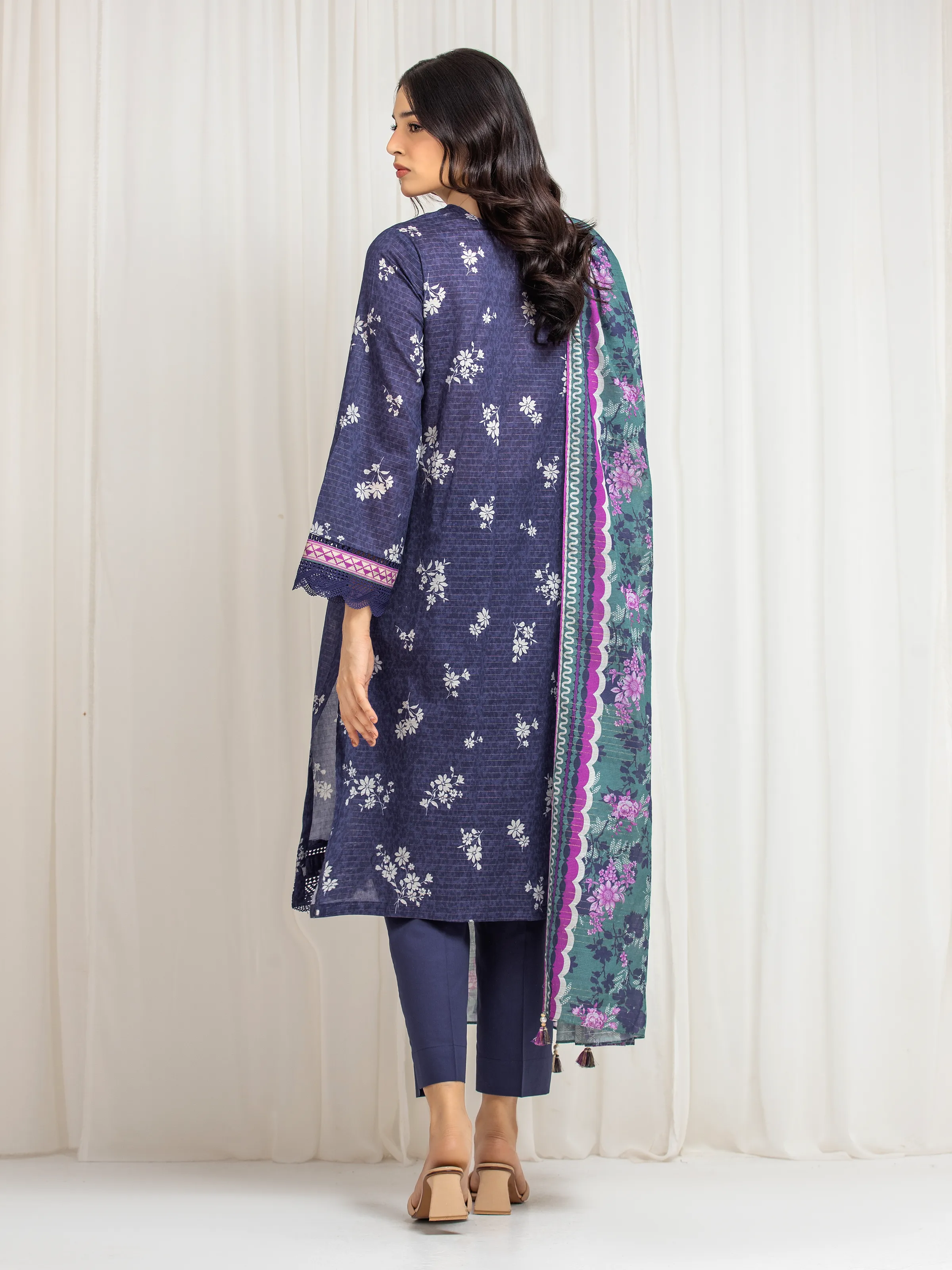 Unstitched Printed Zari Lawn Suit - EWU6M6-022-3P - Image 6