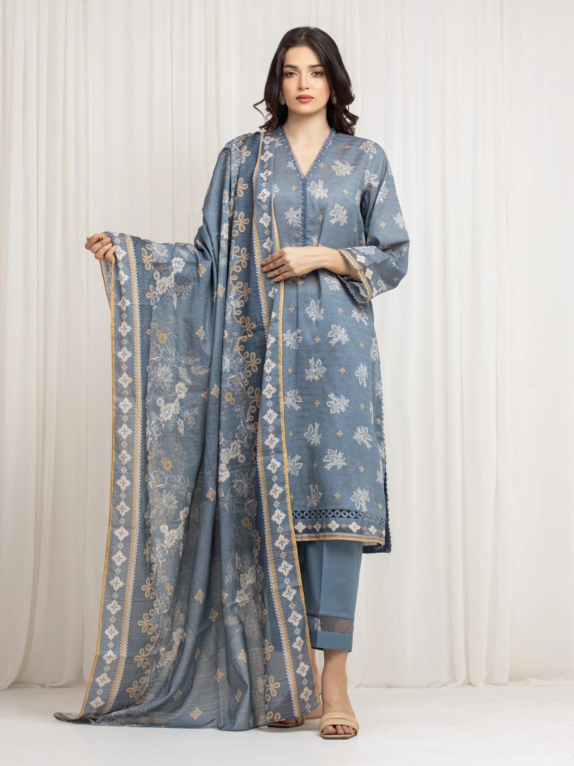 Unstitched Printed Zari Lawn Suit - EWU6M6-024-3P