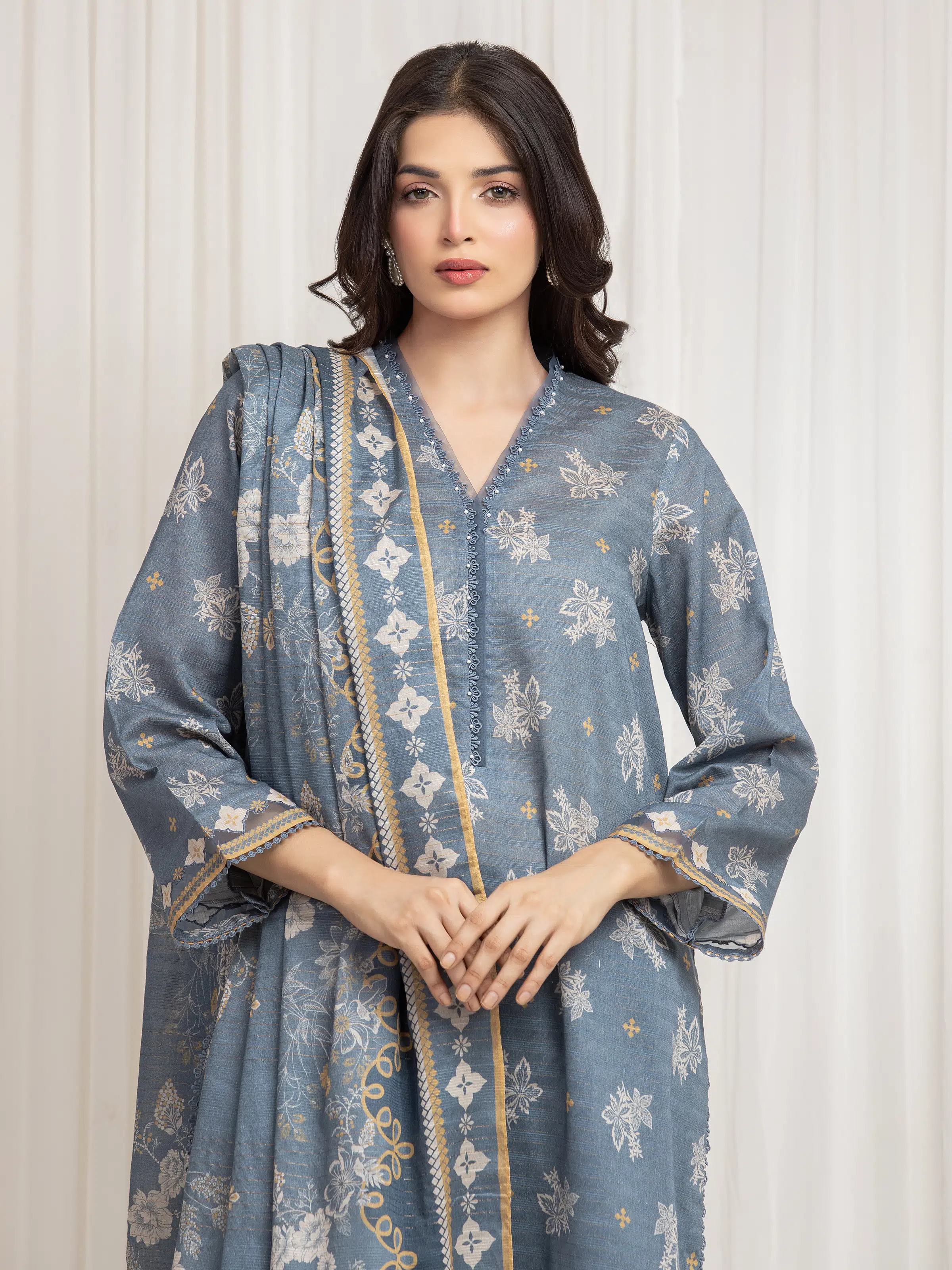 Unstitched Printed Zari Lawn Suit - EWU6M6-024-3P - Image 2