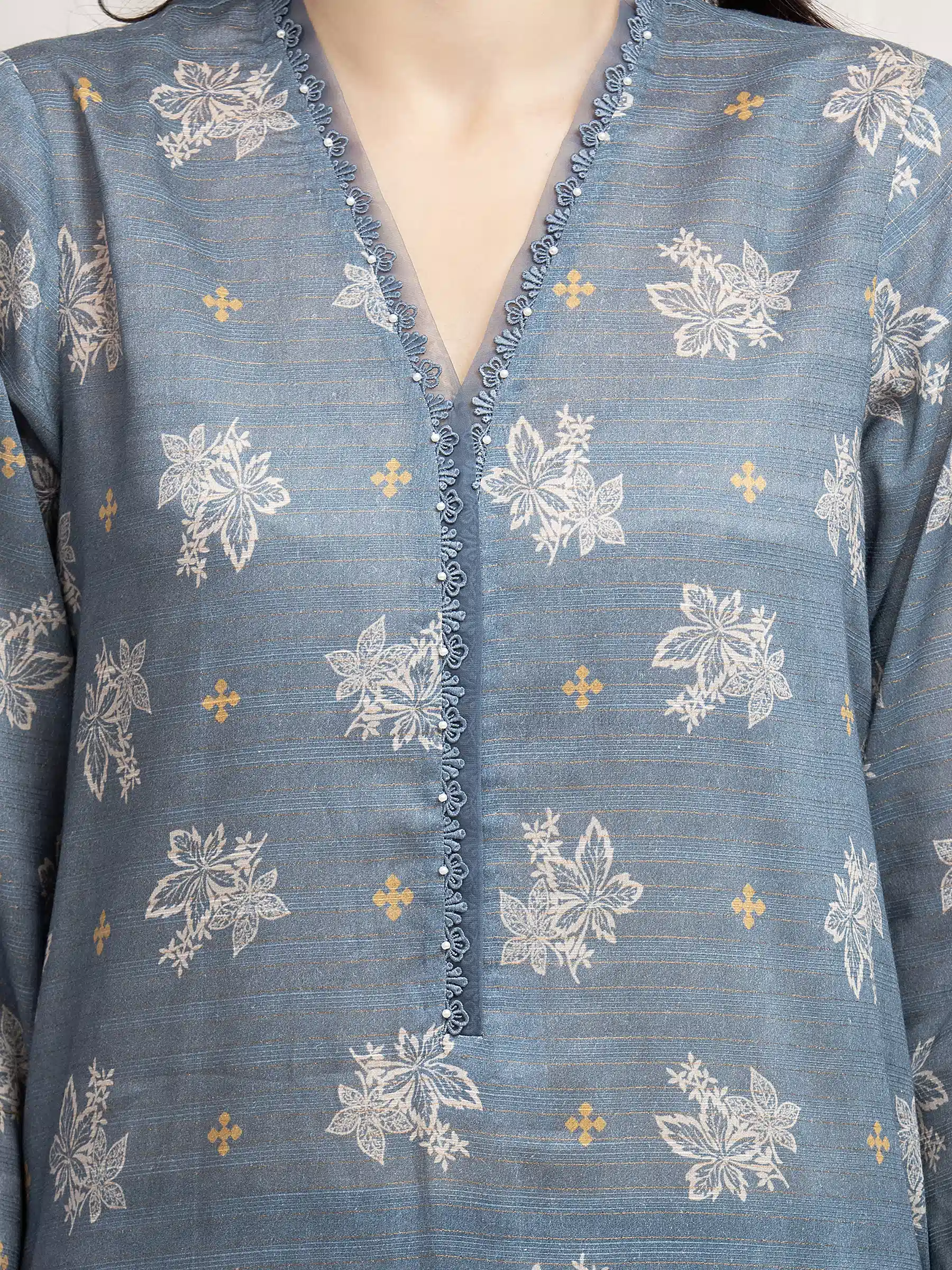 Unstitched Printed Zari Lawn Suit - EWU6M6-024-3P - Image 3