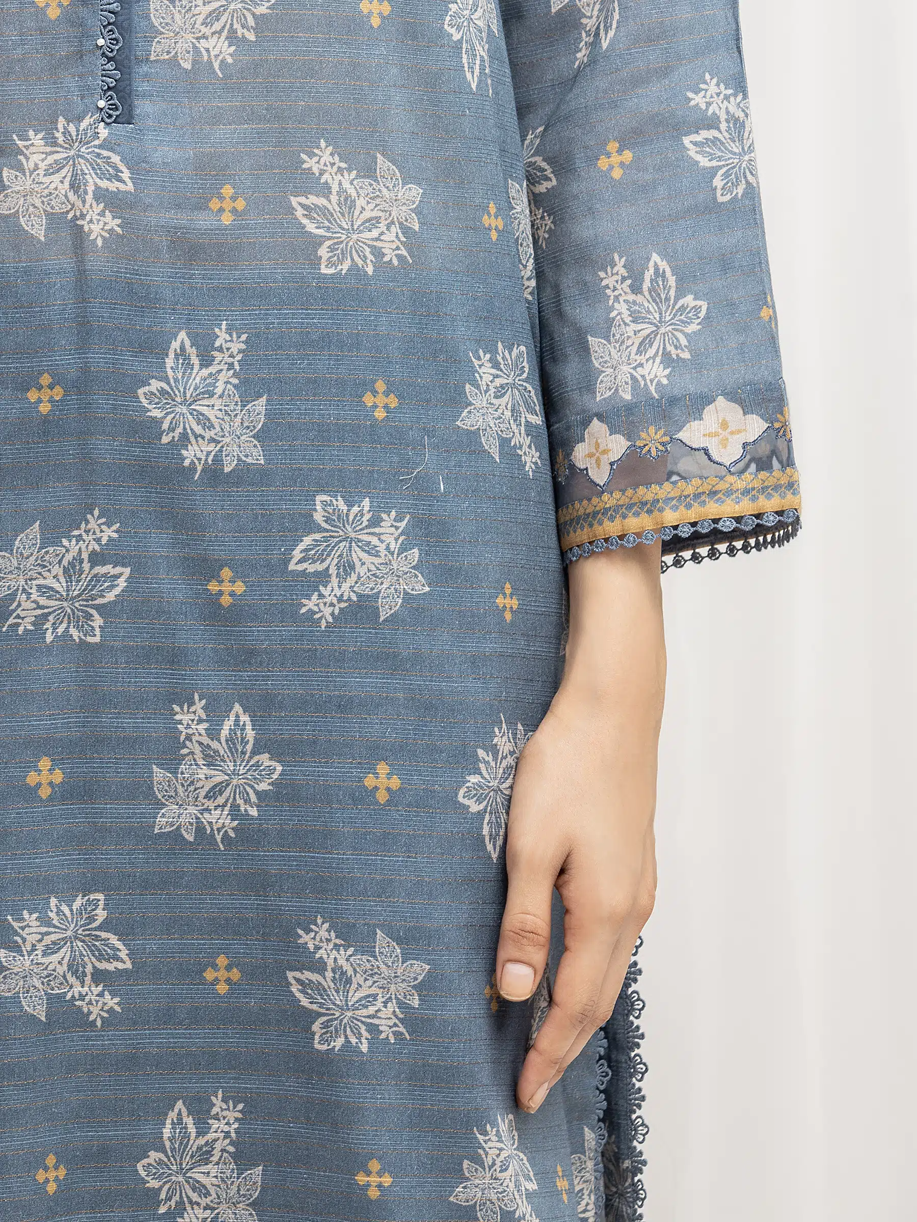 Unstitched Printed Zari Lawn Suit - EWU6M6-024-3P - Image 4