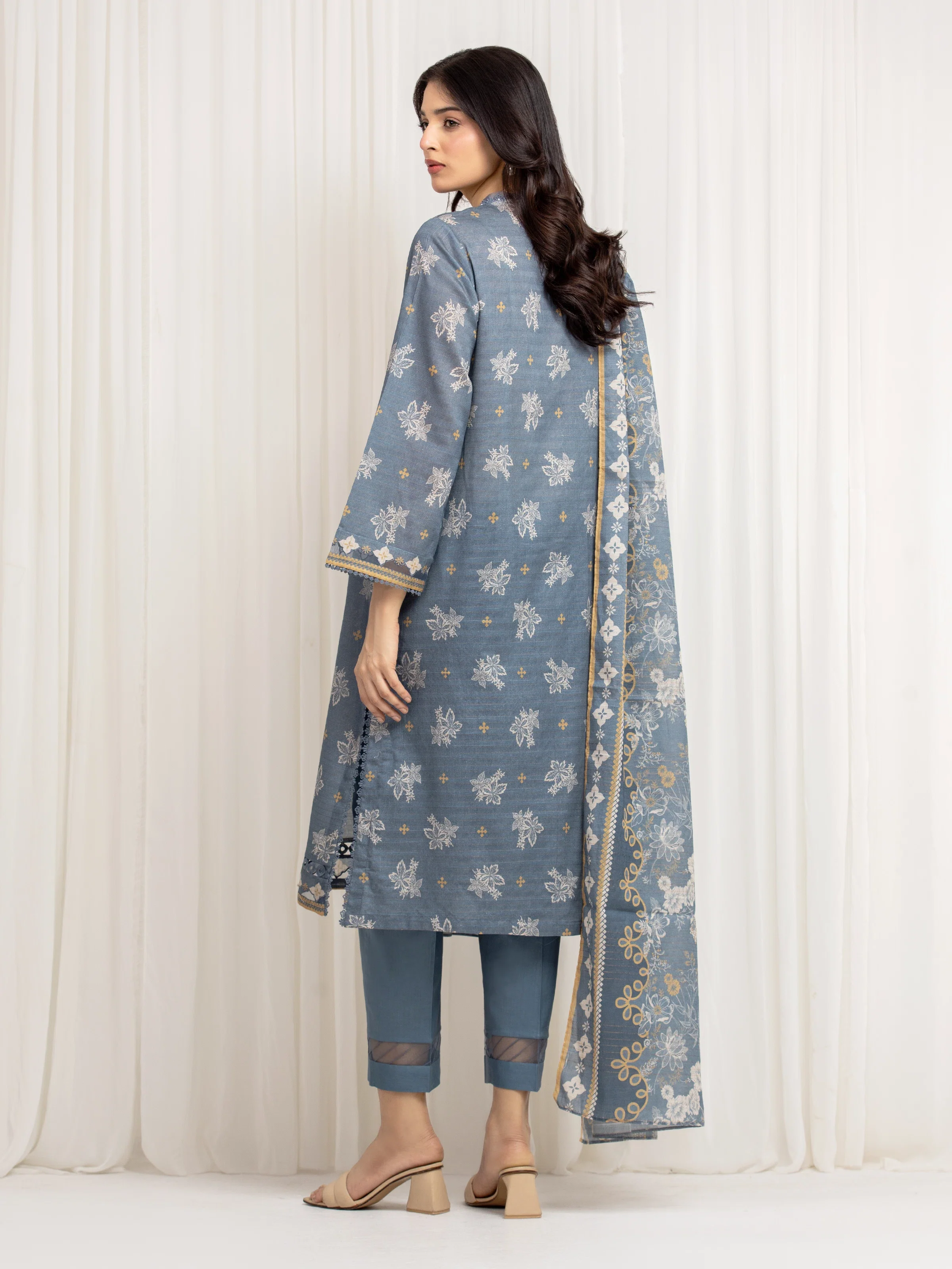 Unstitched Printed Zari Lawn Suit - EWU6M6-024-3P - Image 6