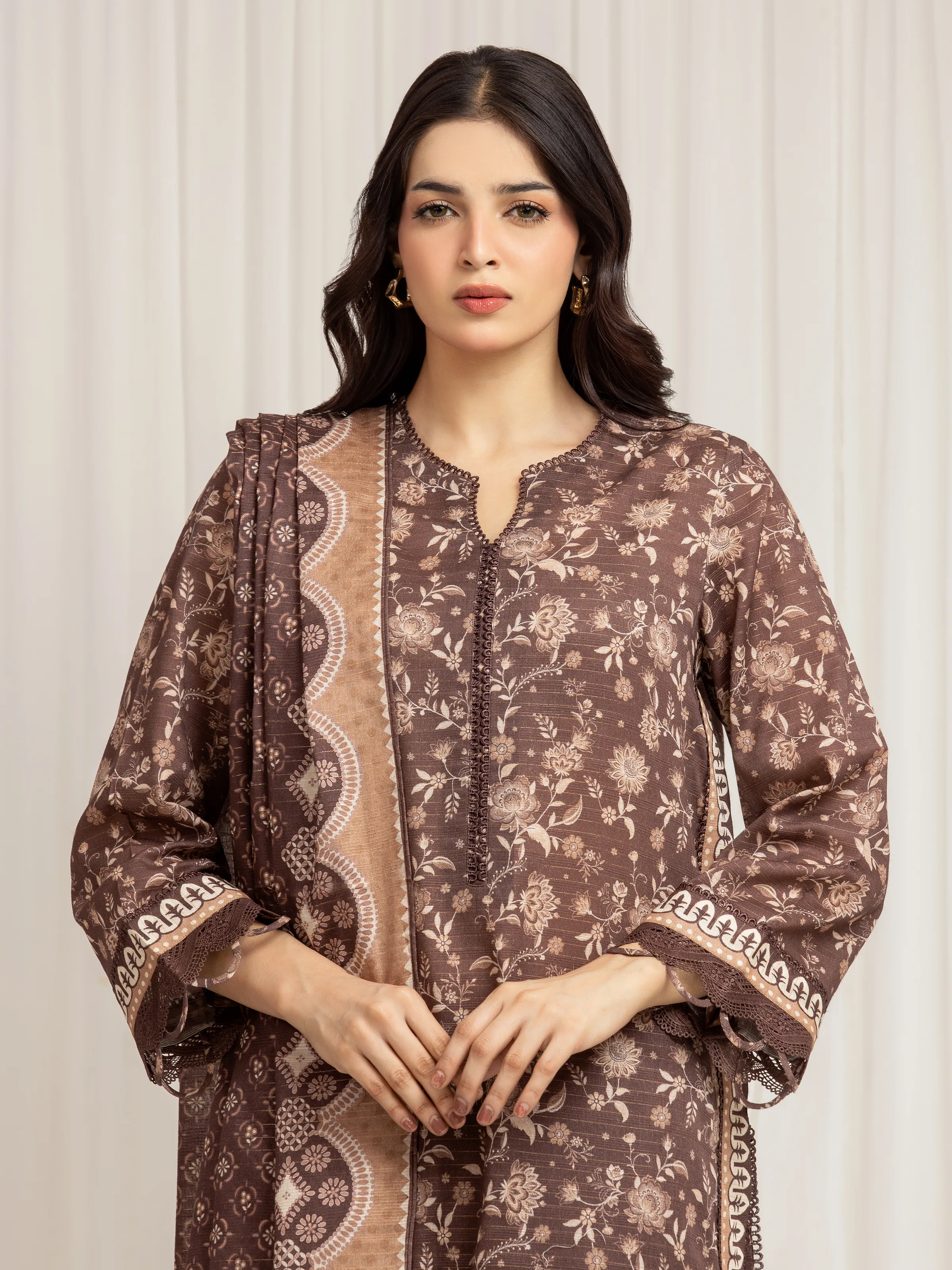 Unstitched Printed Zari Lawn Suit - EWU6M6-025-3P - Image 2
