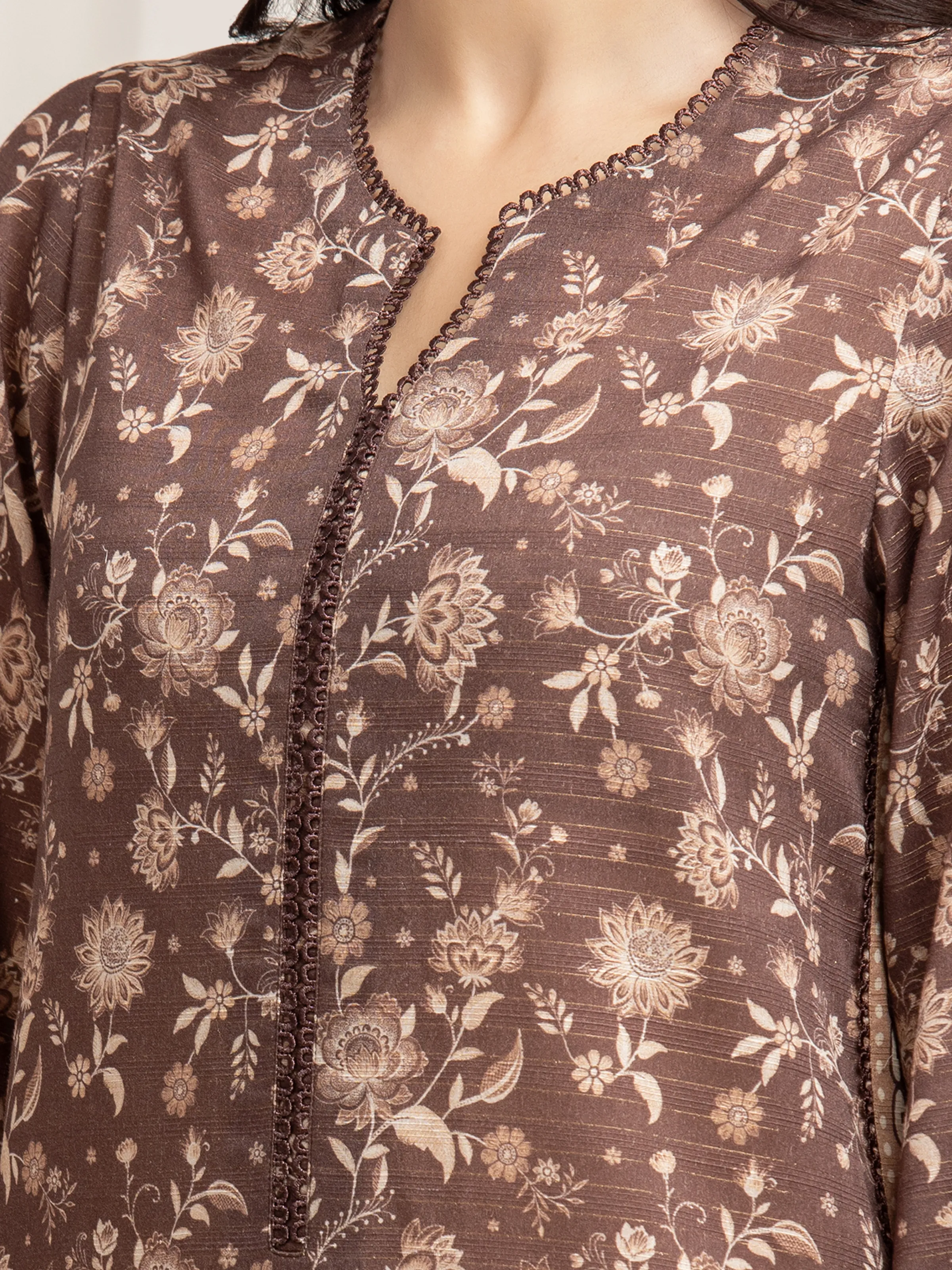 Unstitched Printed Zari Lawn Suit - EWU6M6-025-3P - Image 3