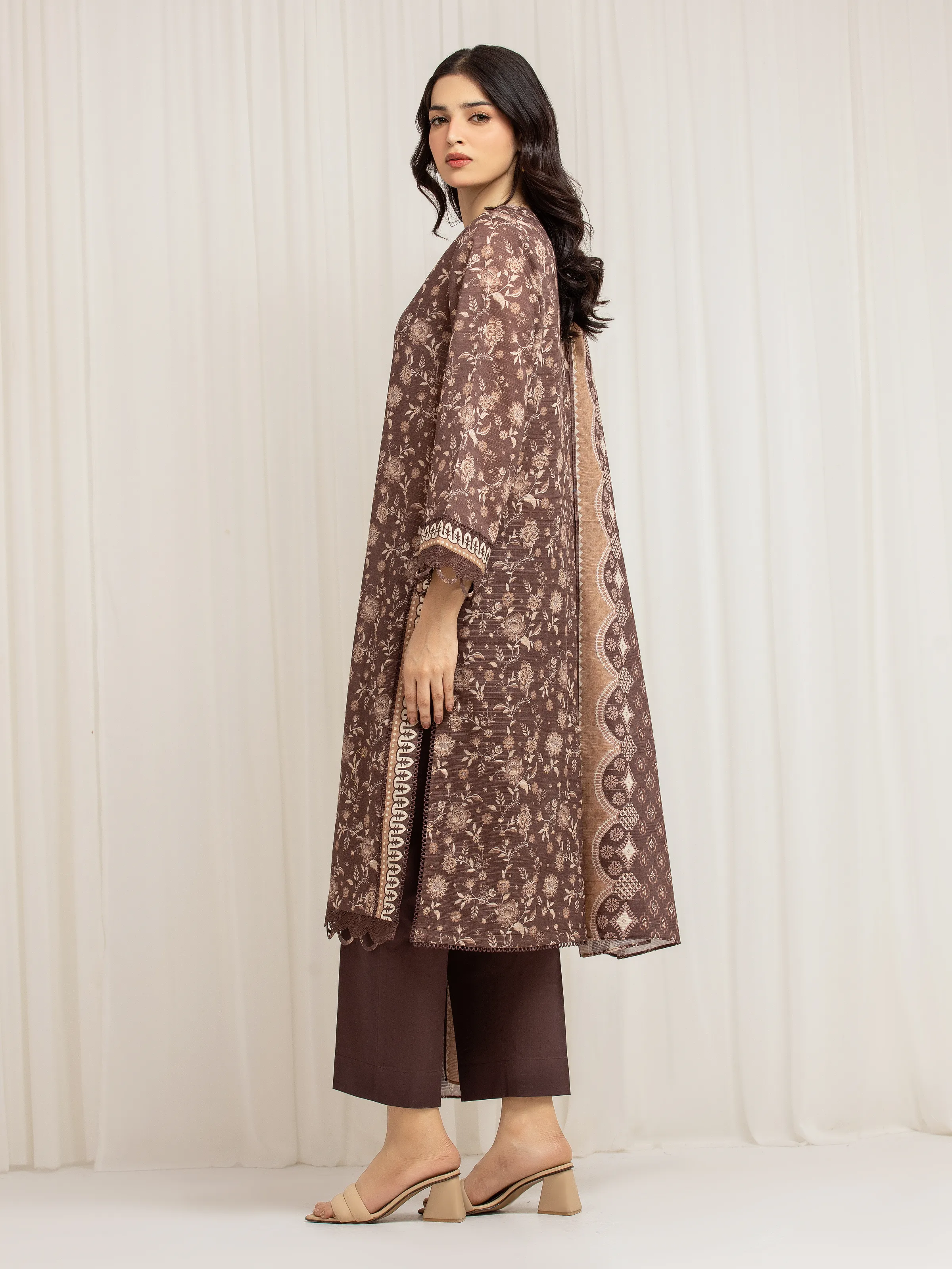 Unstitched Printed Zari Lawn Suit - EWU6M6-025-3P - Image 5
