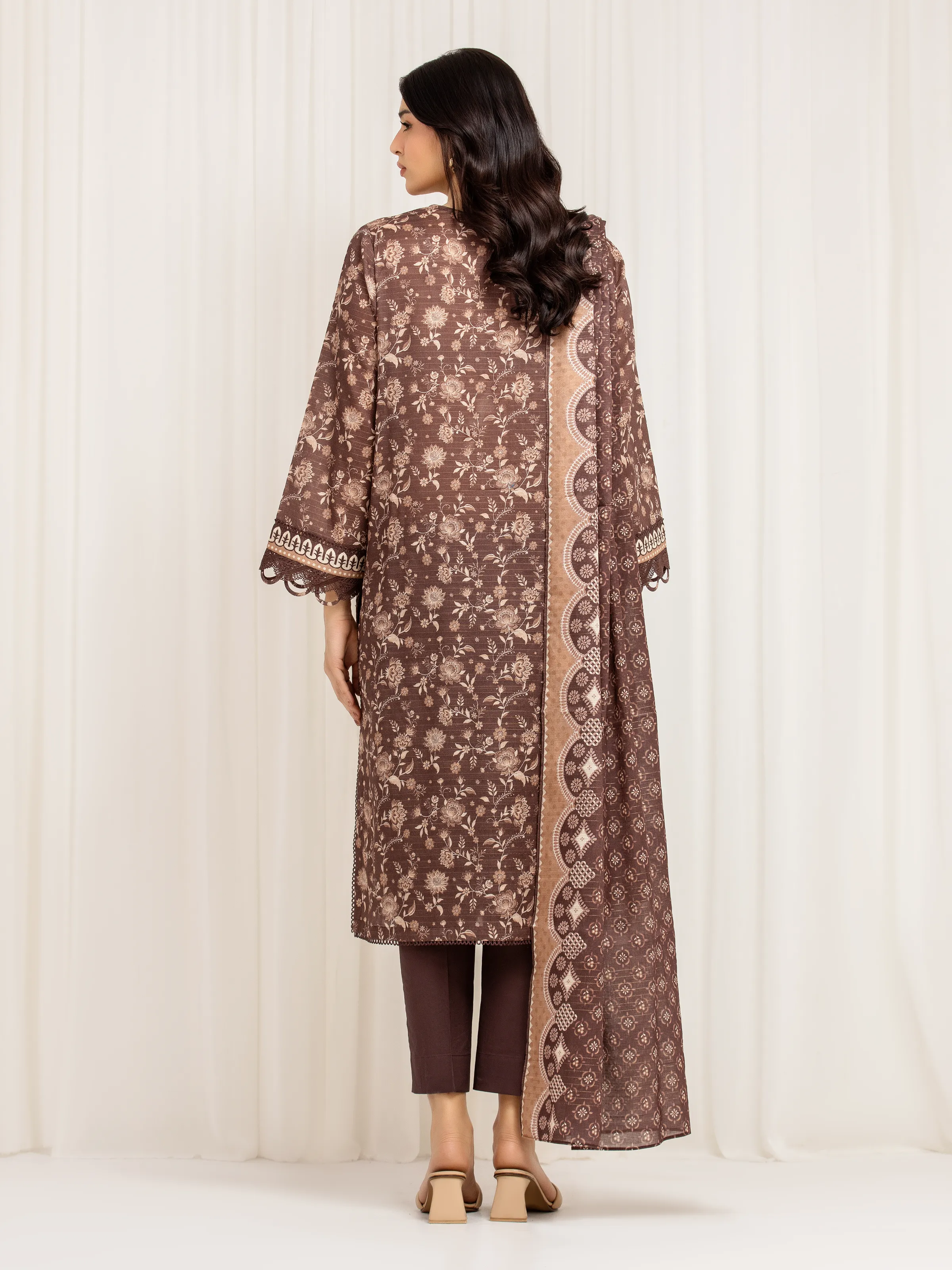 Unstitched Printed Zari Lawn Suit - EWU6M6-025-3P - Image 6