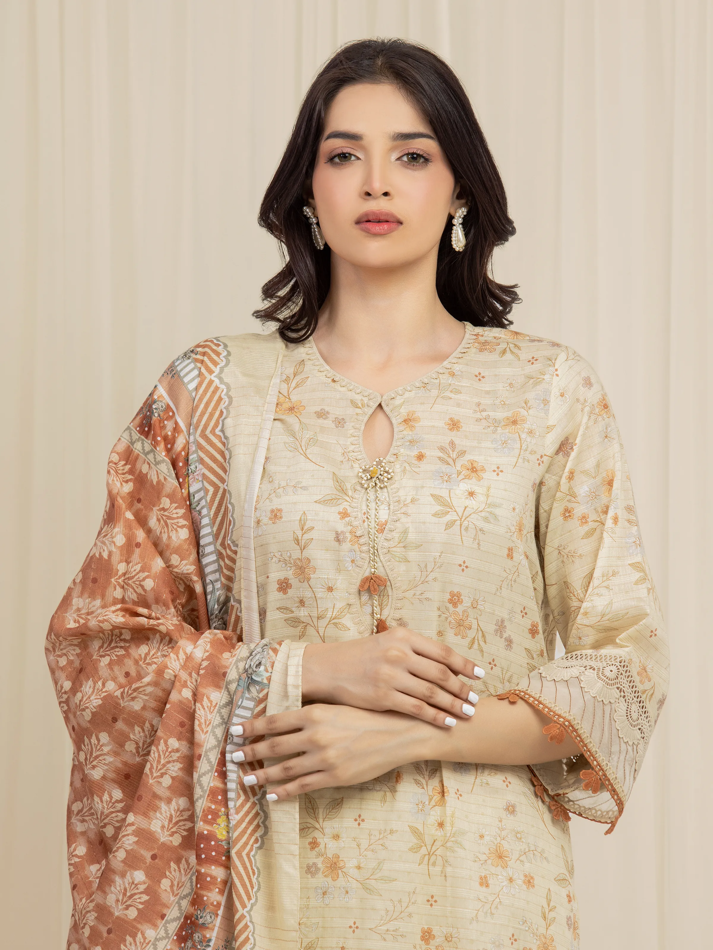 Unstitched Printed Zari Lawn Suit - EWU6M6-026-3P - Image 2