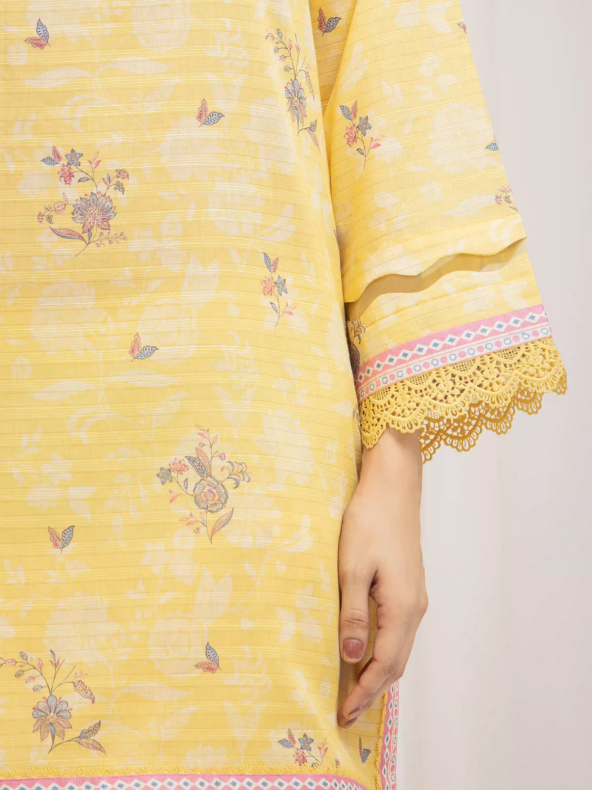 Unstitched Printed Zari Lawn Suit - EWU6M6-027-3P - Image 4