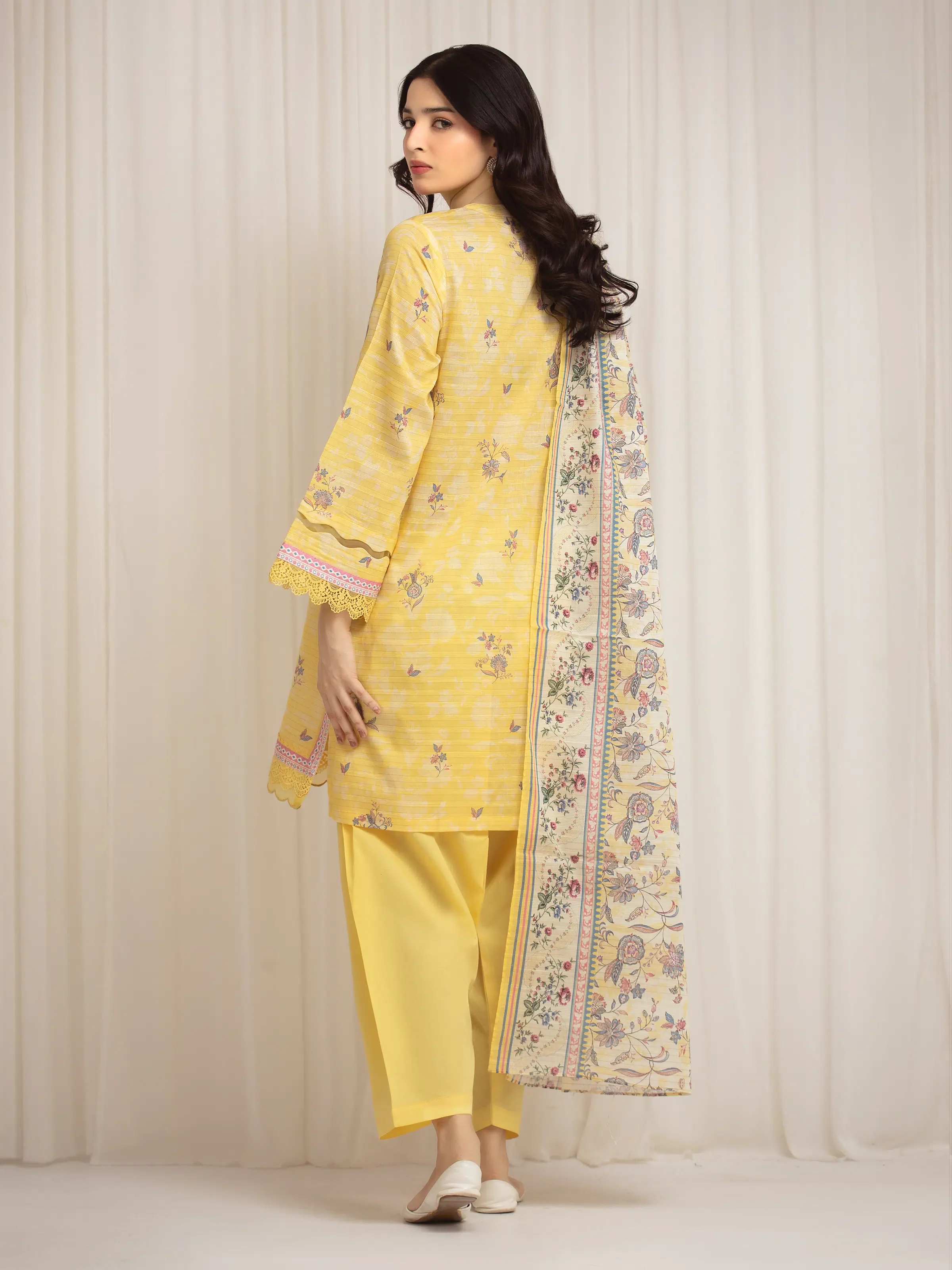 Unstitched Printed Zari Lawn Suit - EWU6M6-027-3P - Image 5