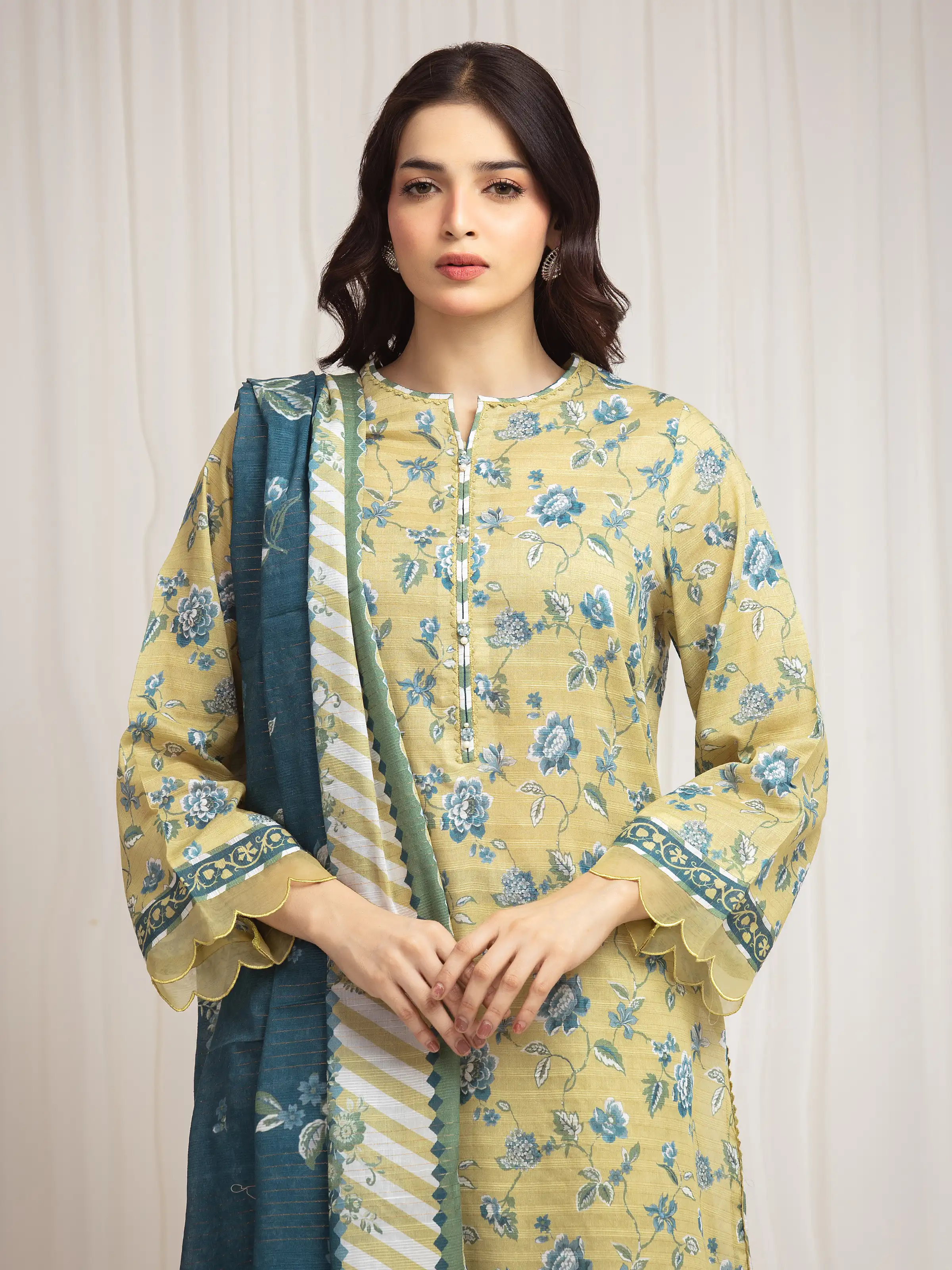 Unstitched Printed Zari Lawn Suit - EWU6M6-028-3P - Image 2