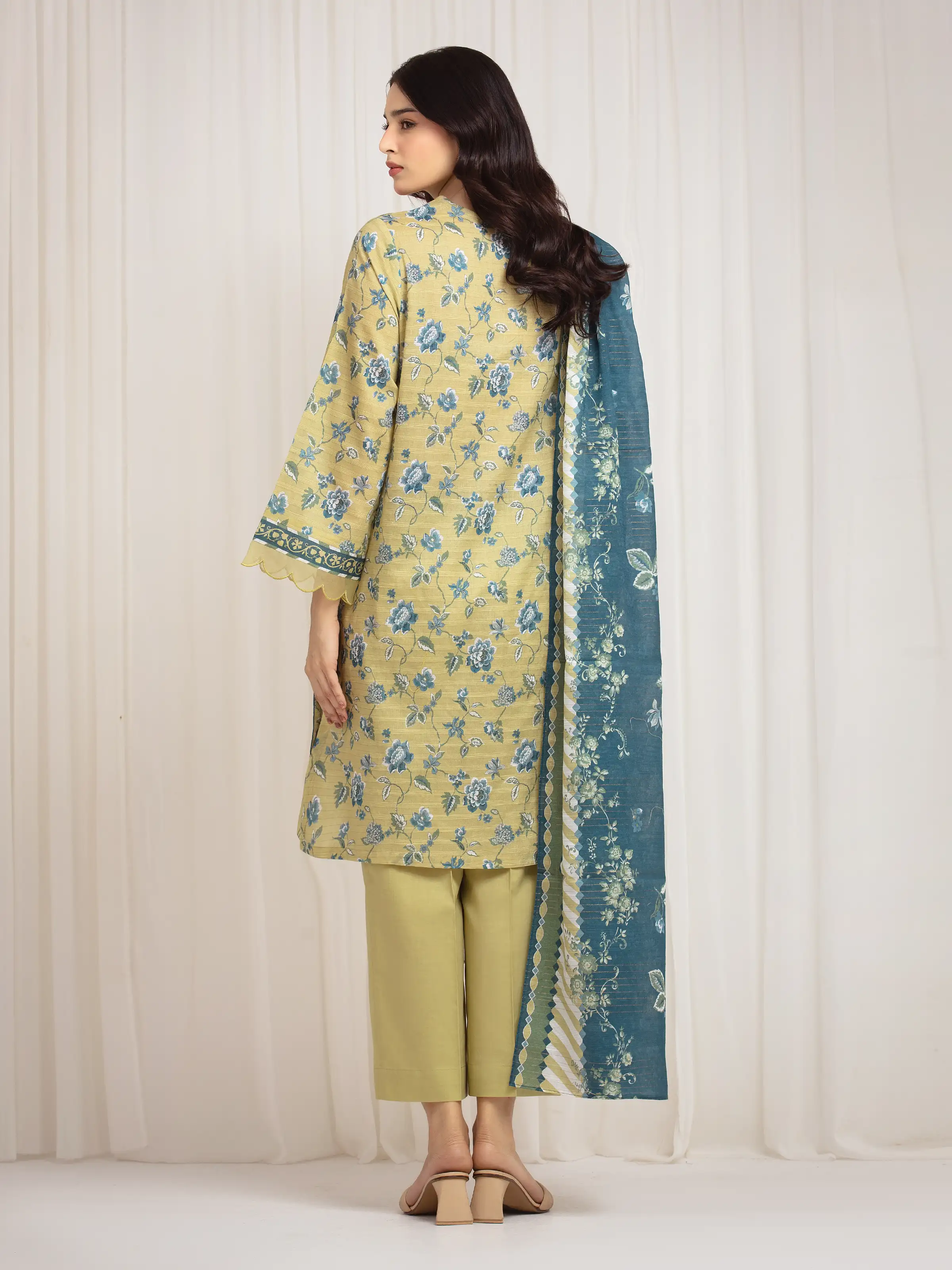 Unstitched Printed Zari Lawn Suit - EWU6M6-028-3P - Image 6