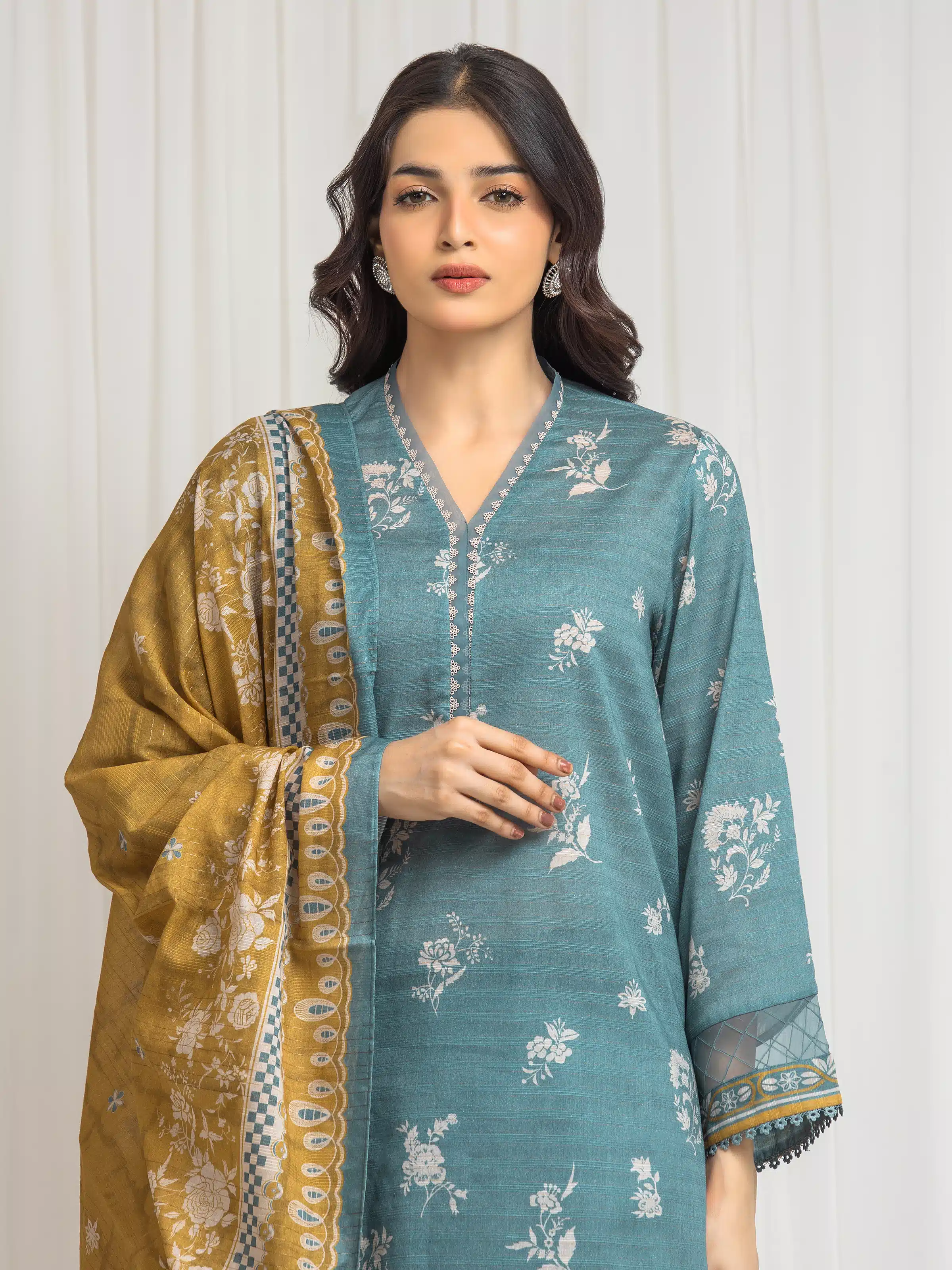 Unstitched Printed Zari Lawn Suit - EWU6M6-029-3P - Image 2