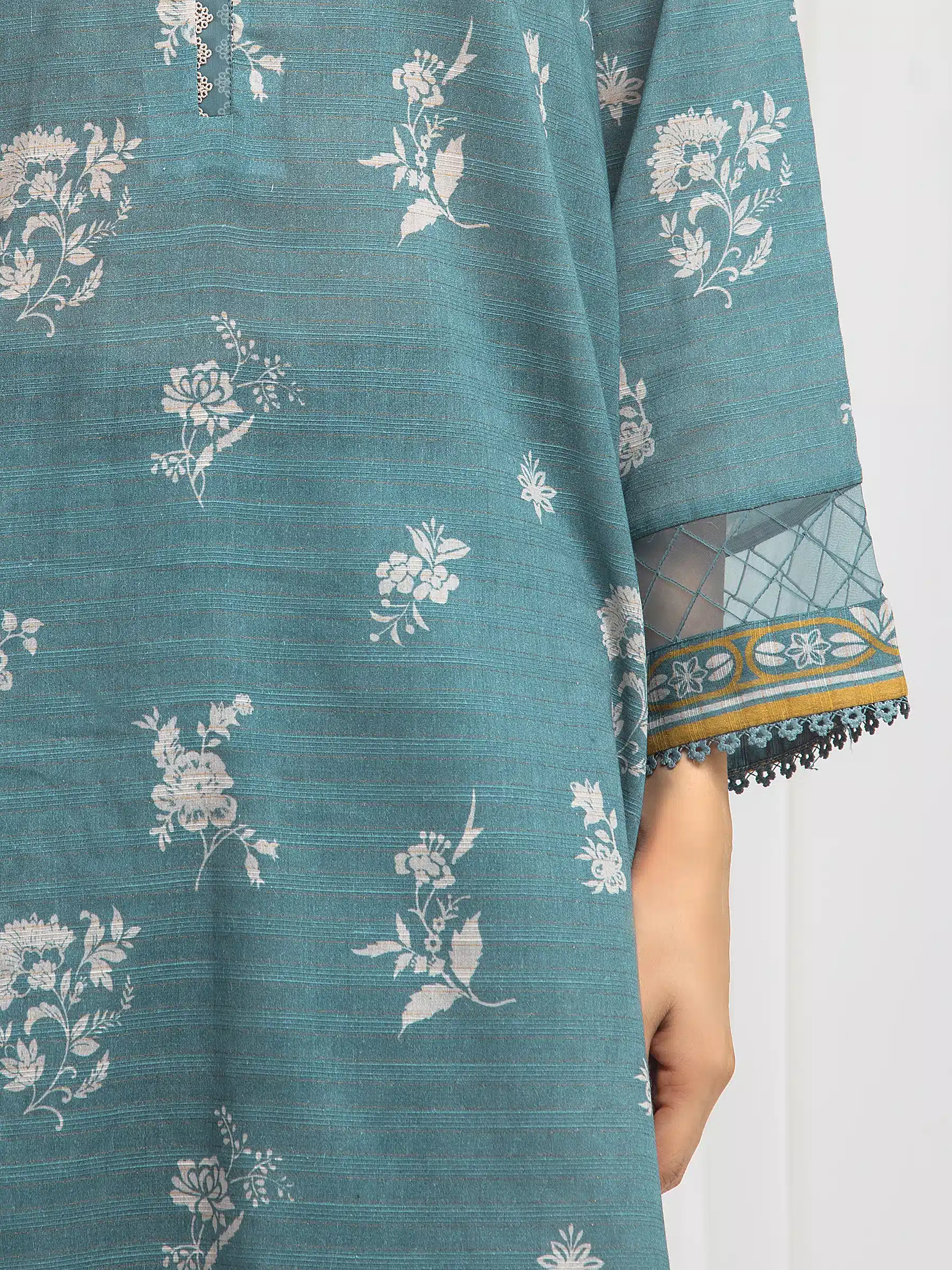 Unstitched Printed Zari Lawn Suit - EWU6M6-029-3P - Image 3