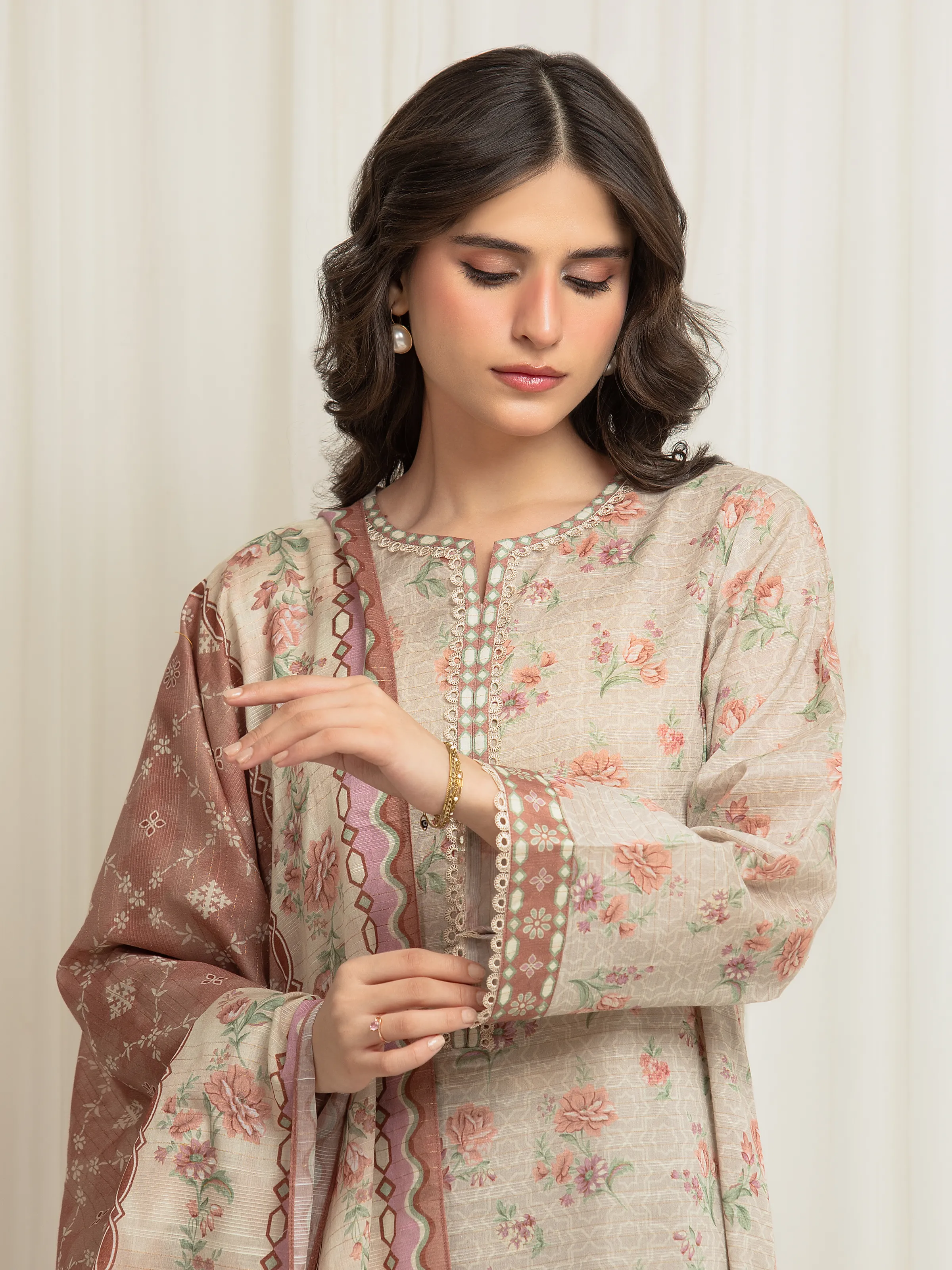 Unstitched Printed Zari Lawn Suit - EWU6M6-038-3P - Image 2