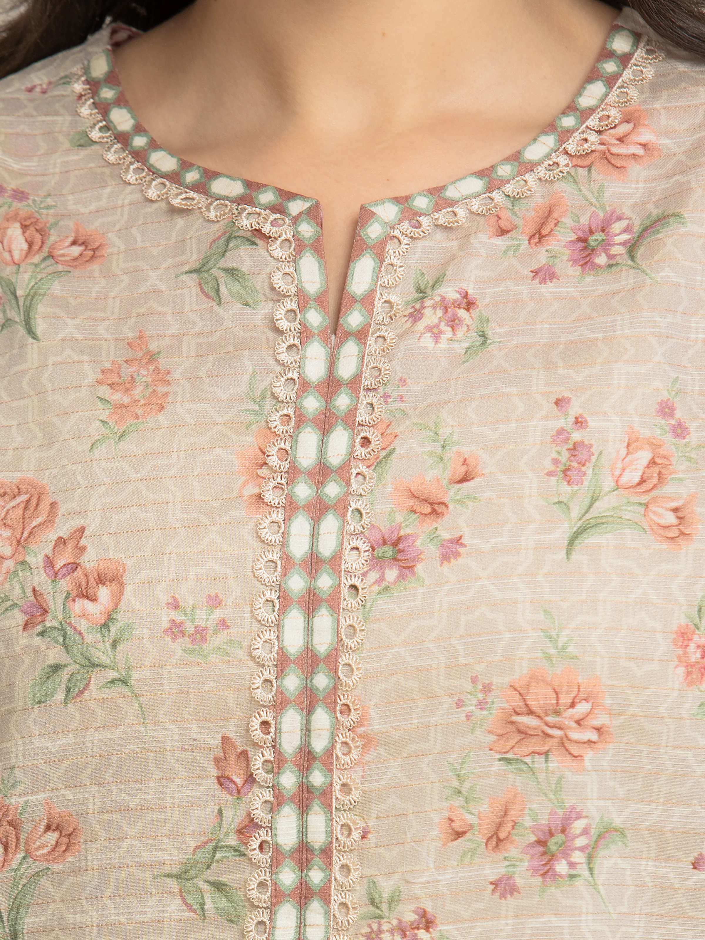 Unstitched Printed Zari Lawn Suit - EWU6M6-038-3P - Image 4