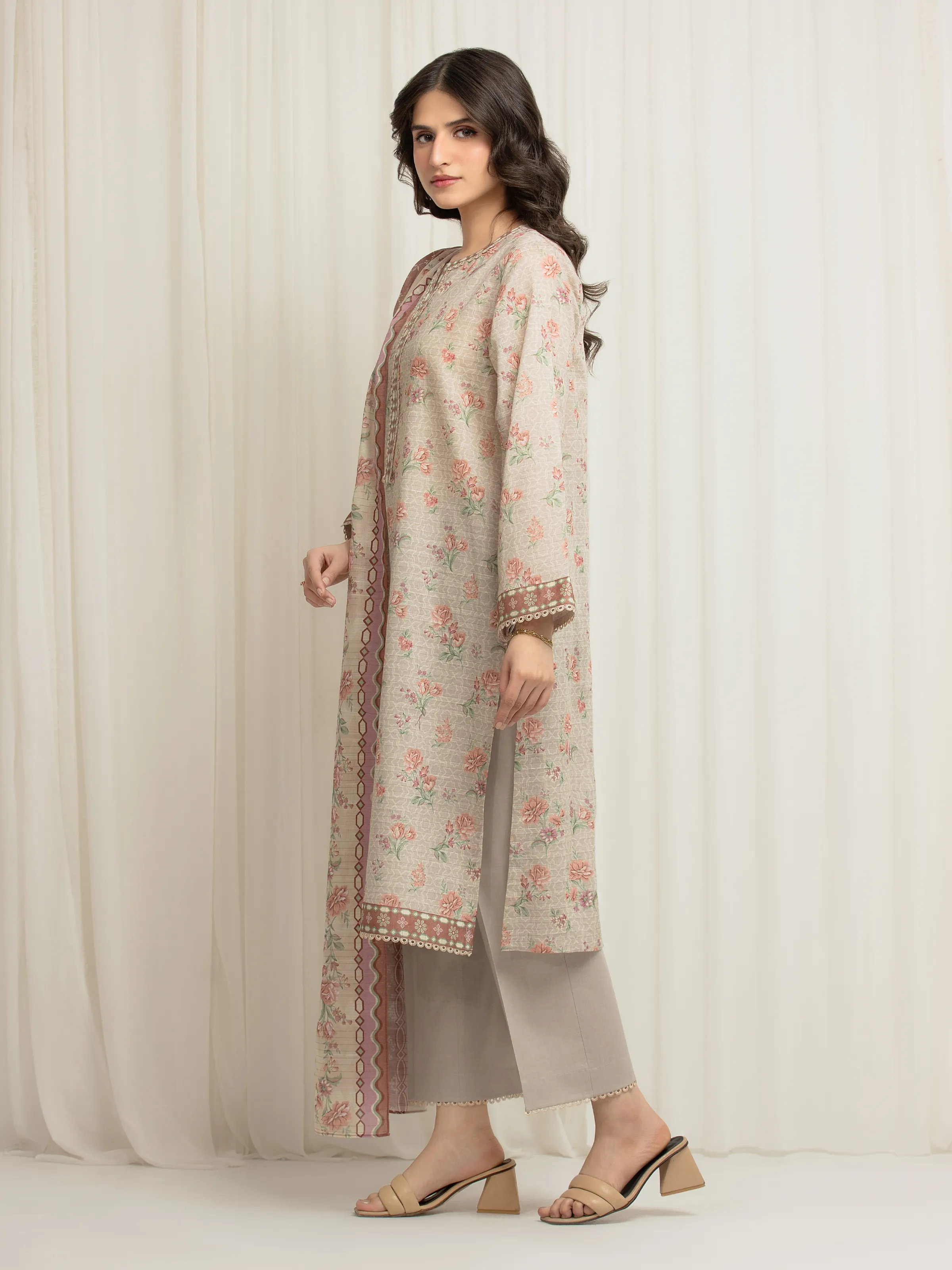 Unstitched Printed Zari Lawn Suit - EWU6M6-038-3P - Image 5