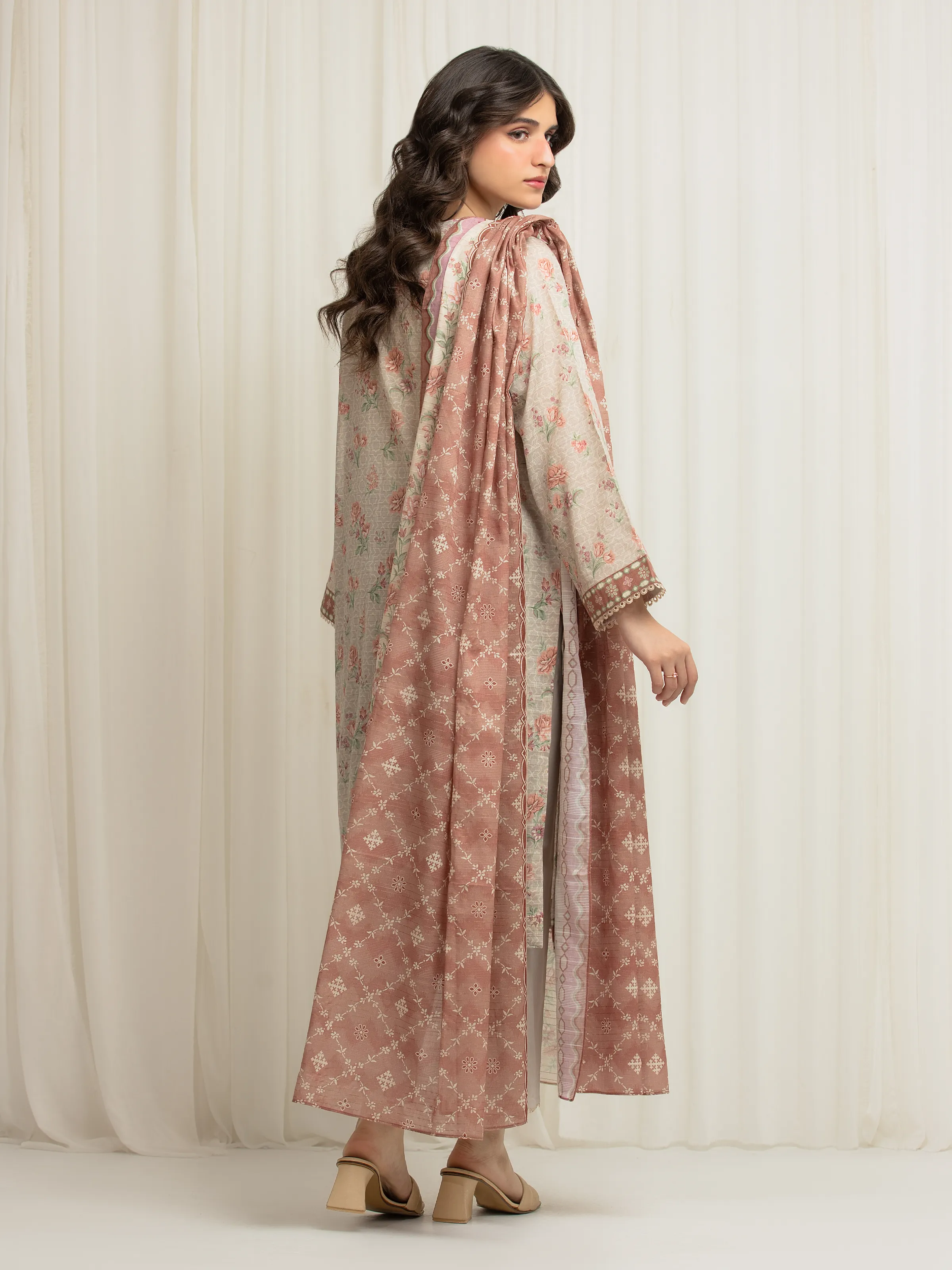 Unstitched Printed Zari Lawn Suit - EWU6M6-038-3P - Image 6
