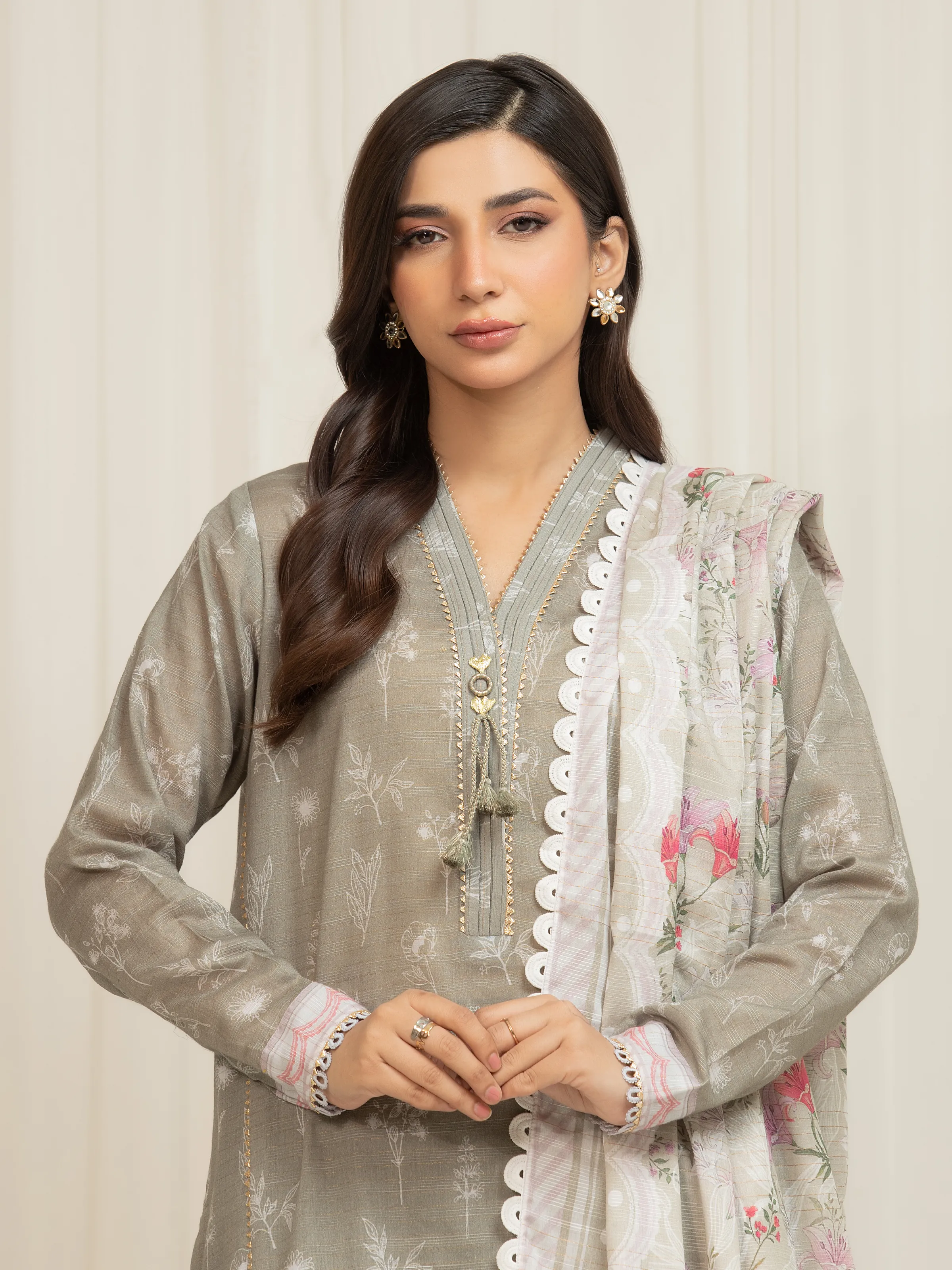 Unstitched Printed Zari Lawn Suit - EWU6M6-040-3P - Image 2