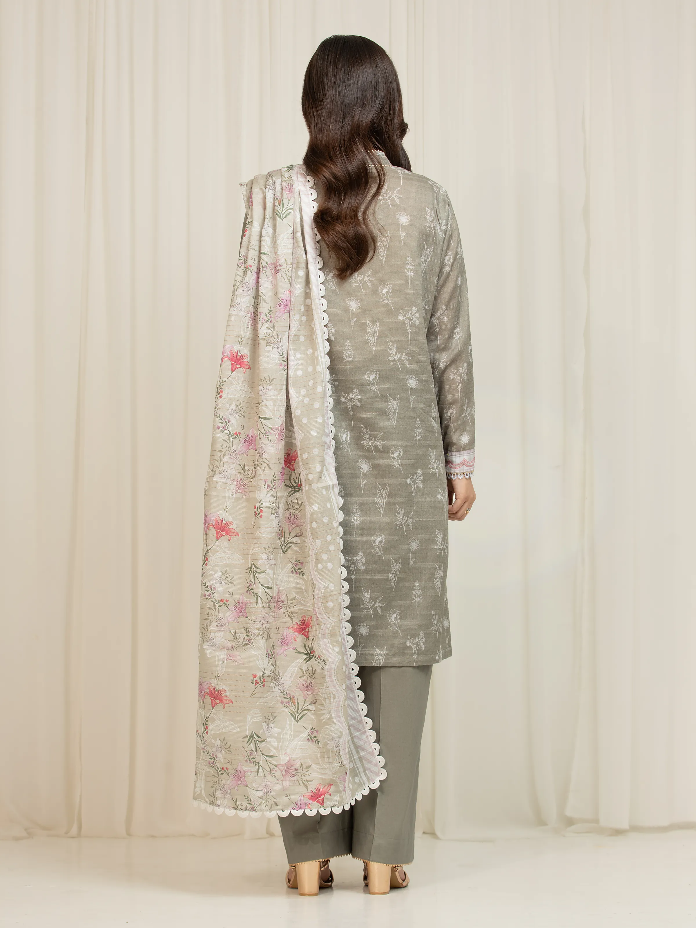 Unstitched Printed Zari Lawn Suit - EWU6M6-040-3P - Image 6