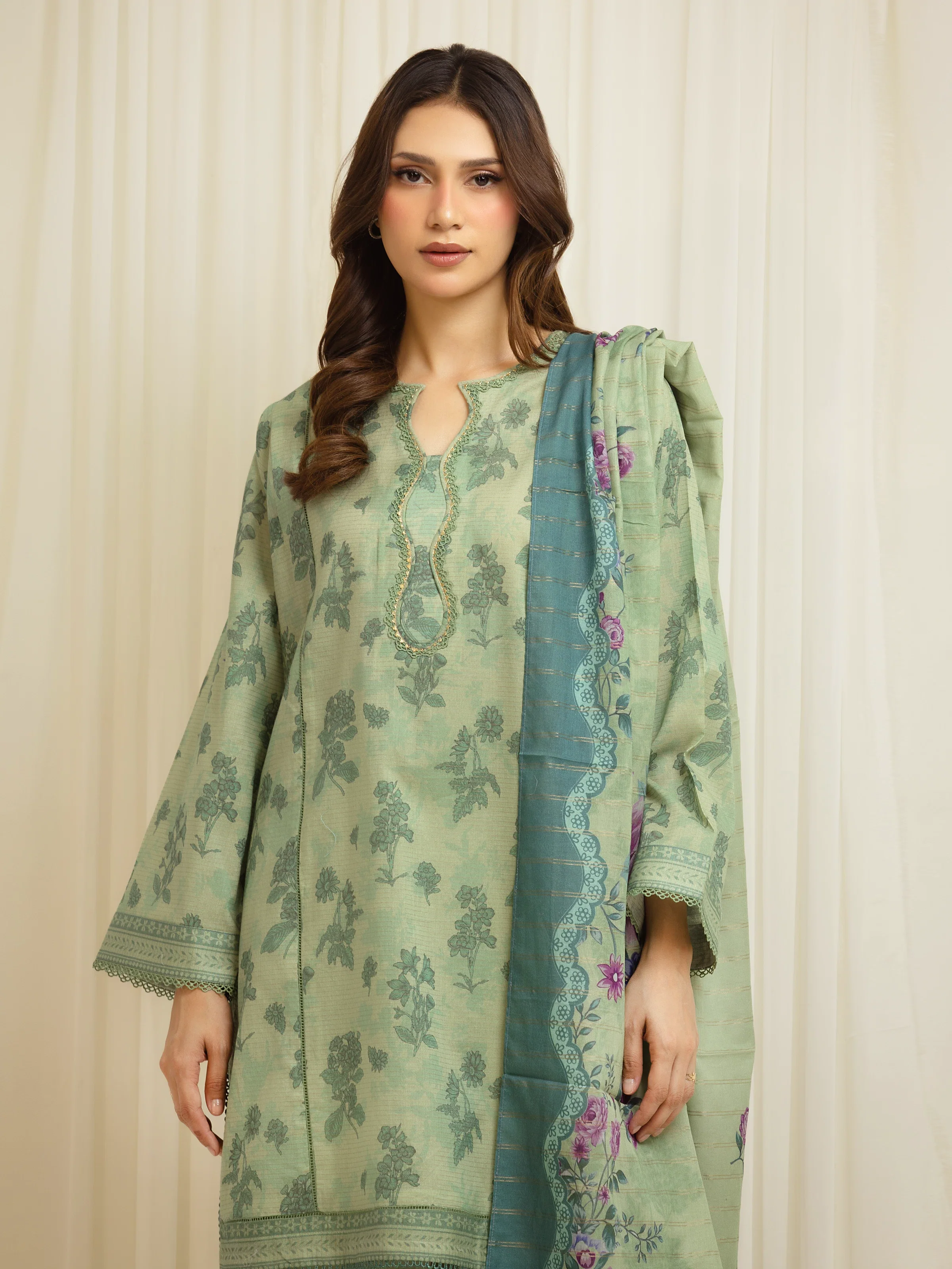 Unstitched Printed Zari Lawn Suit - EWU6M6-050-3P - Image 2