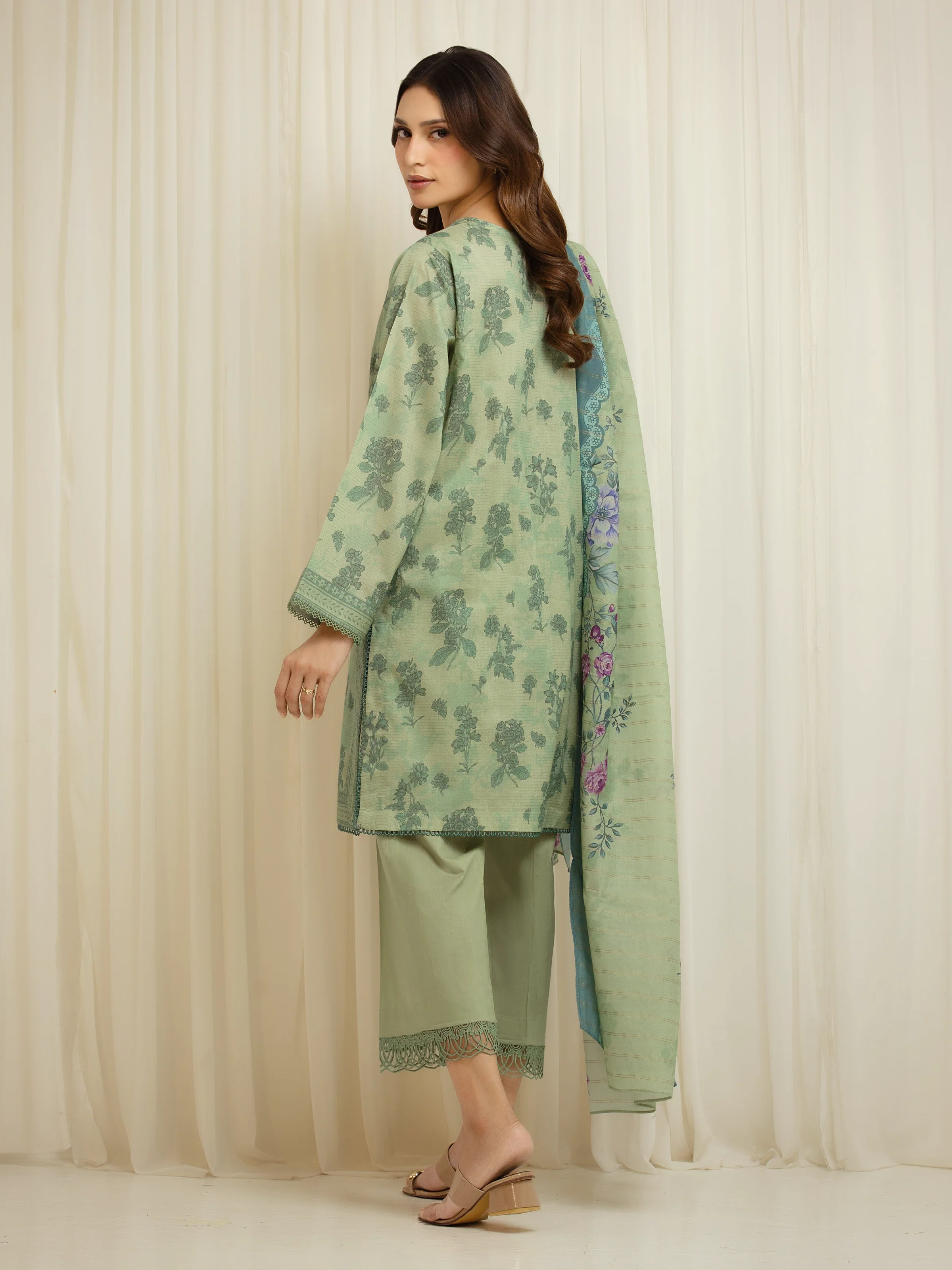 Unstitched Printed Zari Lawn Suit - EWU6M6-050-3P - Image 6